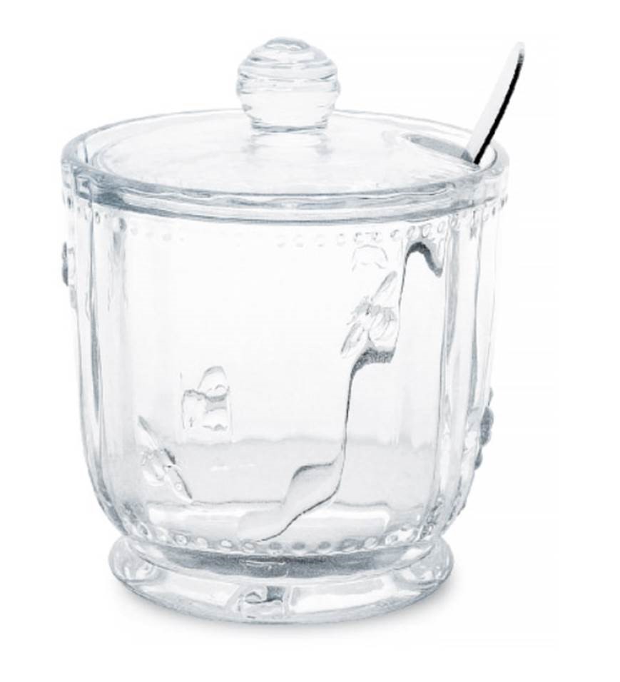 Sugar bowl, 12 cm, 370 ml, with spoon, glass R / steel, Honey