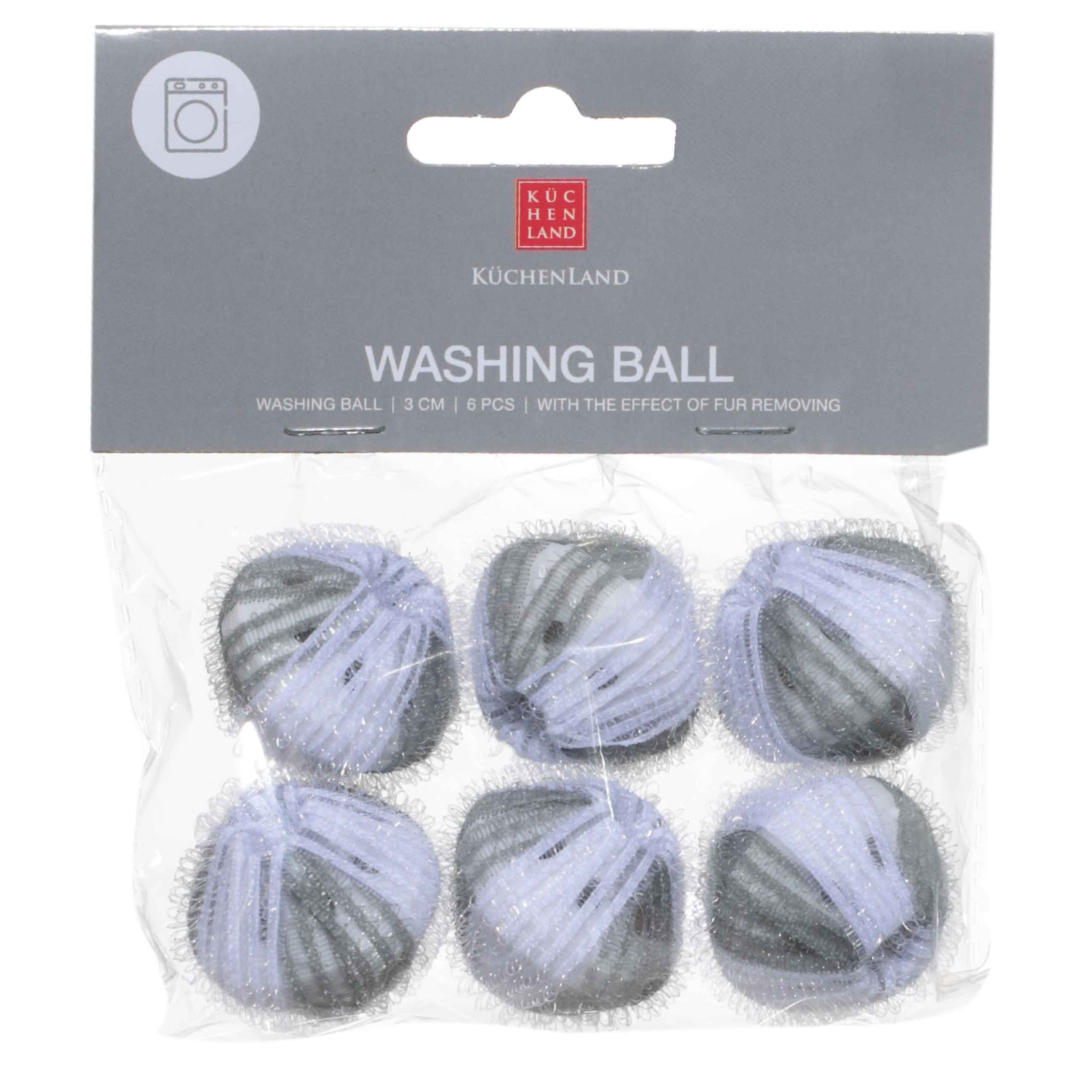 Washing ball, 3 cm, 6 pcs, with the effect of collecting wool, nylon, gray, Washing ball