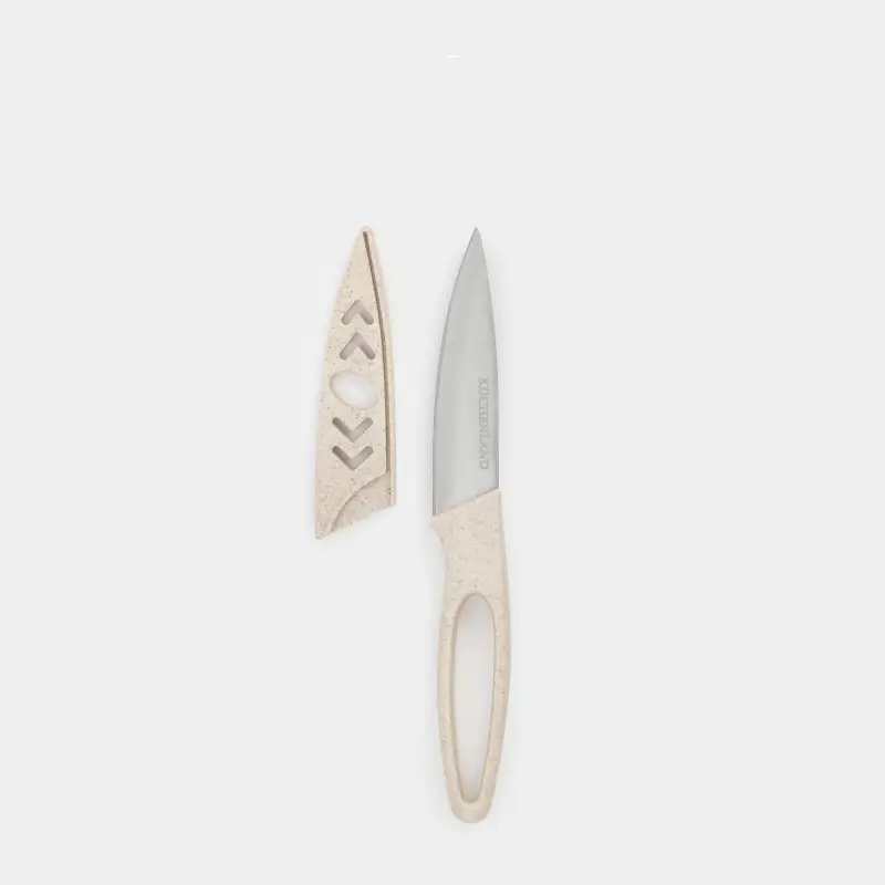 Paring knife, 9 cm, with case, steel / plastic, beige, speckled, Soft speckled ,image-0