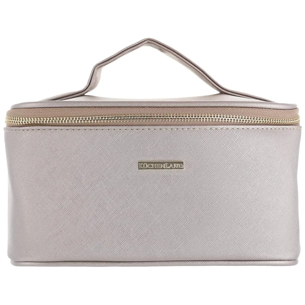 Cosmetic bag, 23x13 cm, with handle, polyurethane, gold, Beauty