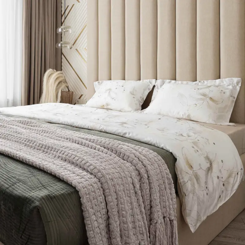 Bed linen set euro, Tencel 300 CU, milk, Flowers with berries, Tencel