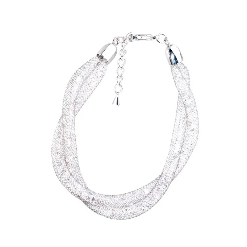 A bracelet, 24 cm, double, metal / rhinestones, silver, Weaving, Jewelry