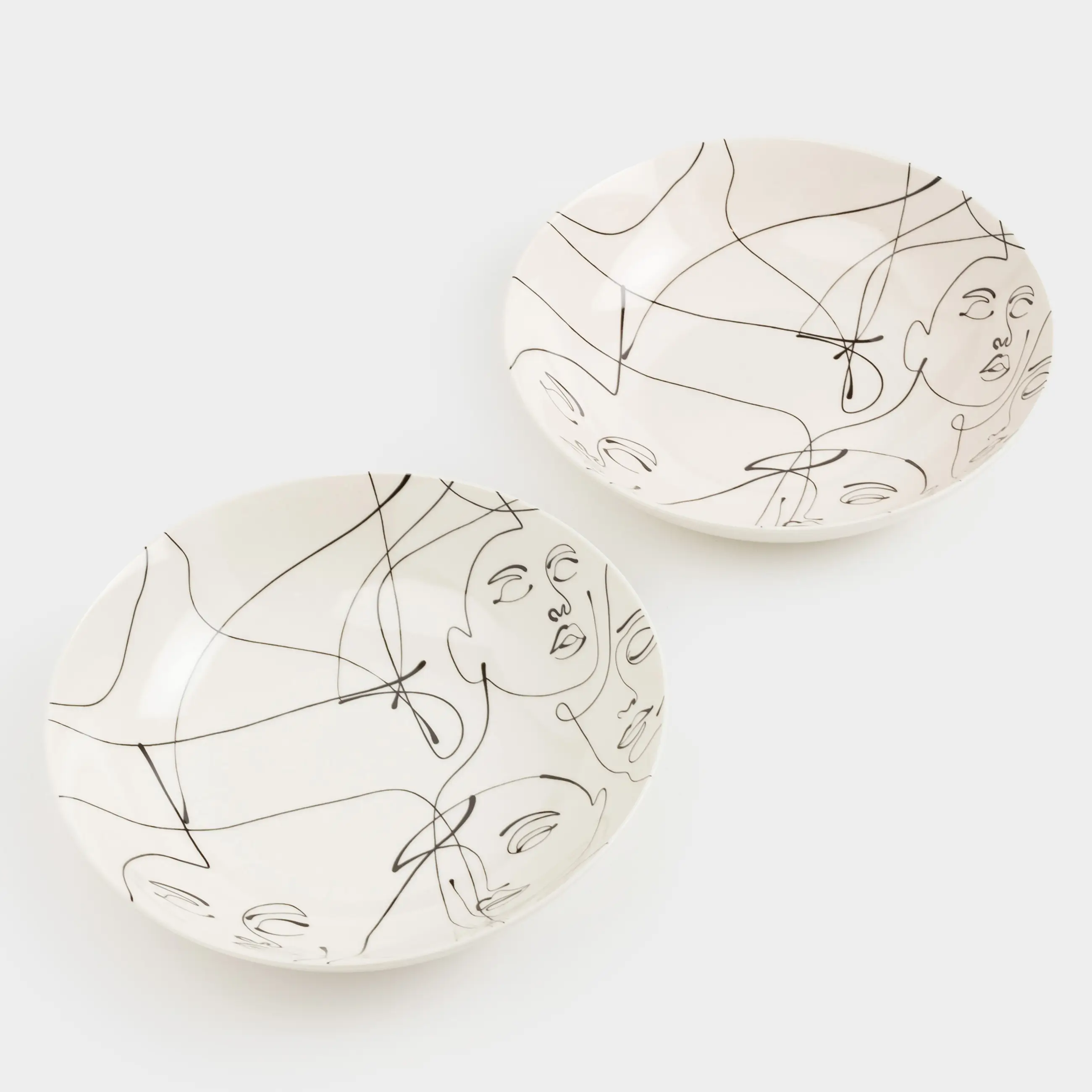 Soup plate, 20x5 cm, 2 pcs, porcelain N, milk, Abstract faces, Face, image-0