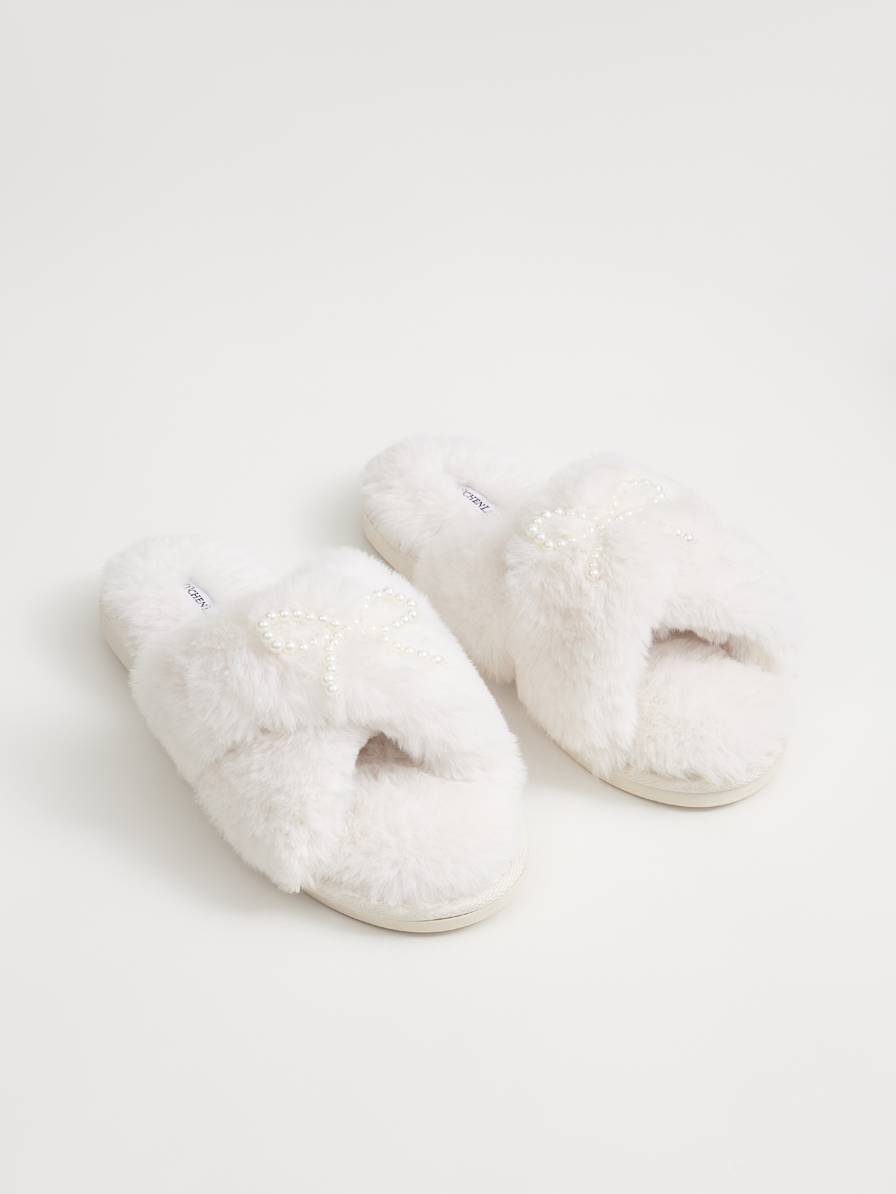 Women's slippers, homewear, size 36-37, artificial fur, white, Bow, Tape, image-5