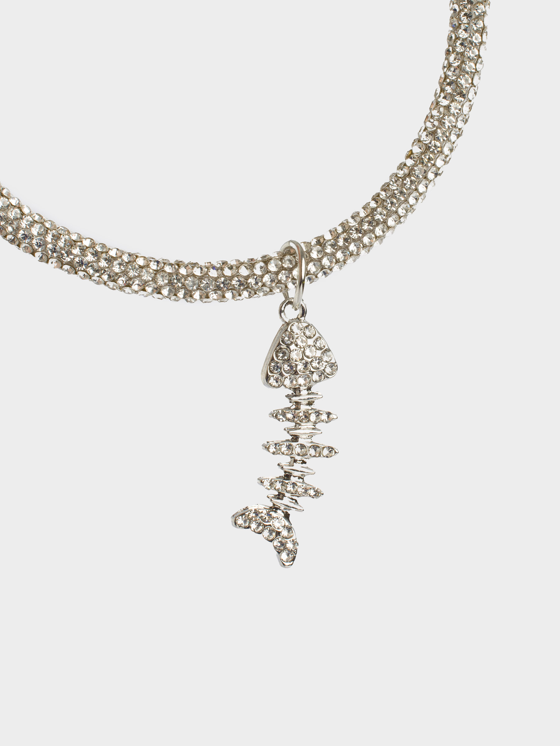 Pet collar, 25/30 cm, decorative, metal / rhinestones, silver, Fish, Crystal pet, image-3