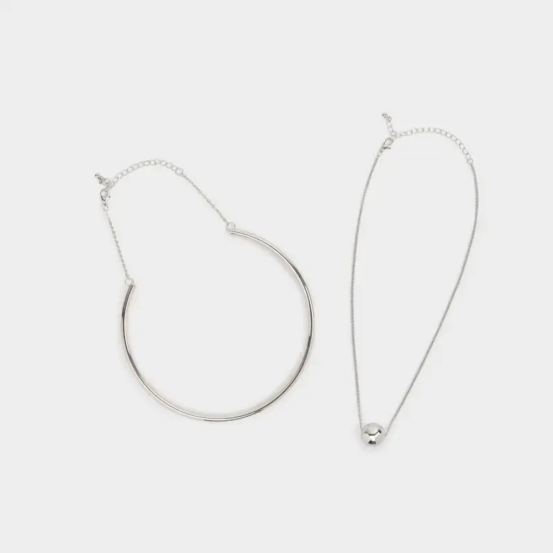 Jewelry set, 47/51 cm, 2 items, Necklace / chain, Metal, Silver, Sphere, Jewelry
