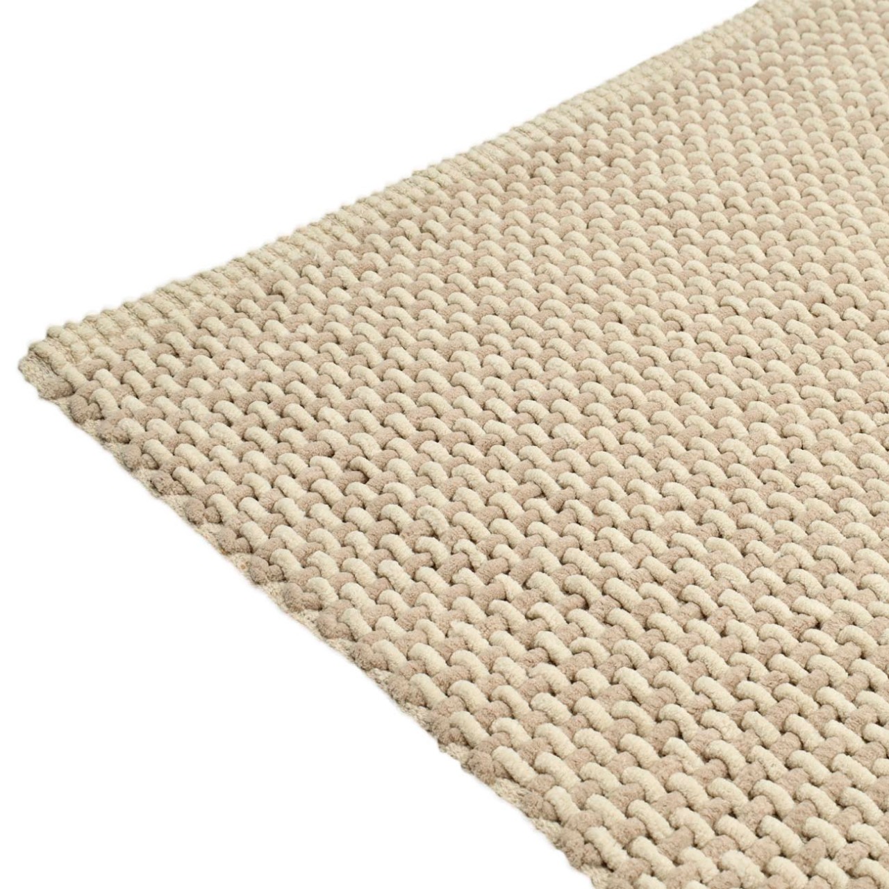 Mat, 60x110 cm, anti-slip, chenille/cotton, beige-brown, Grid, Cozy, image-1