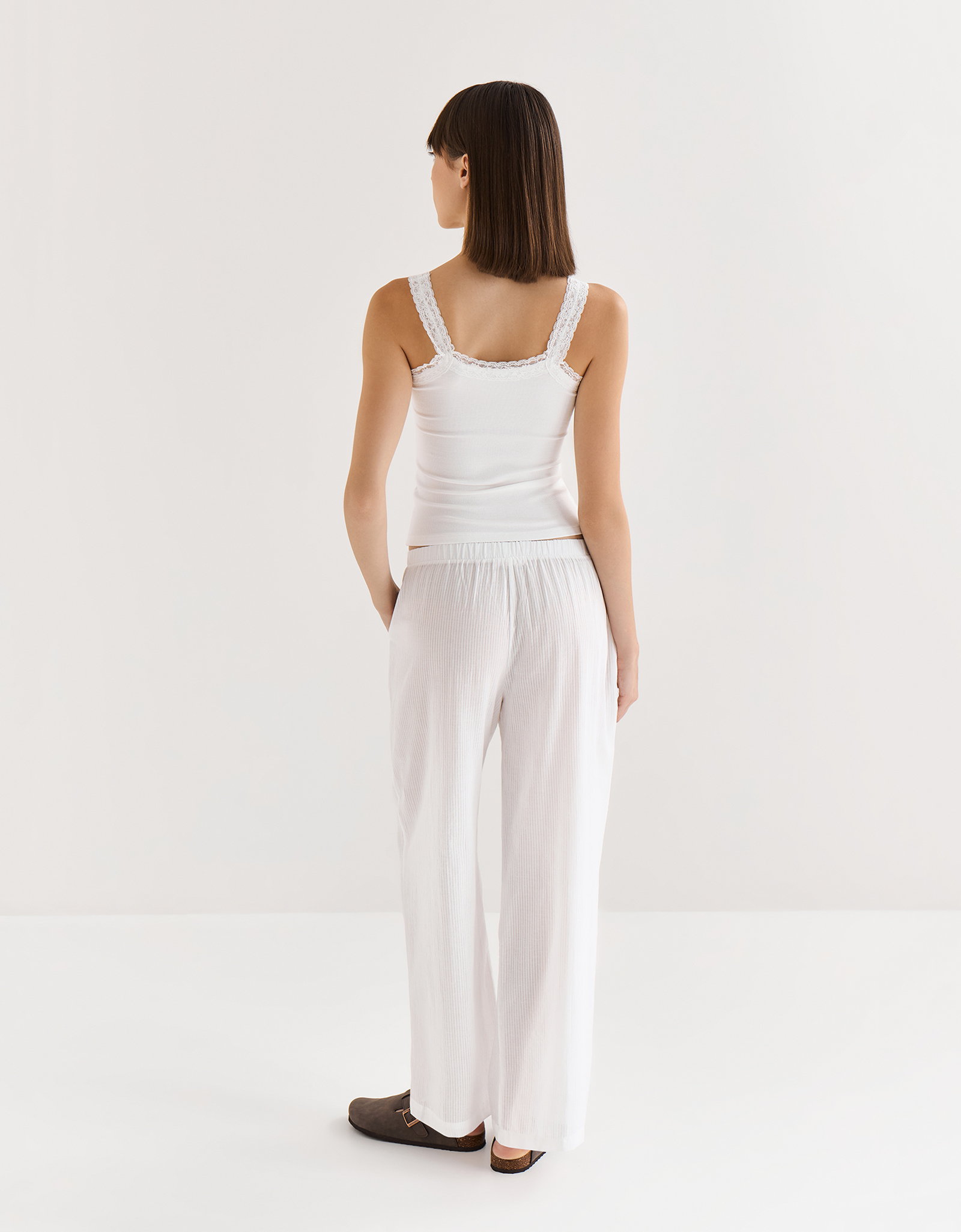 Women's trousers, homewear, size L, cotton, white, Stripes, Leticia, image-6