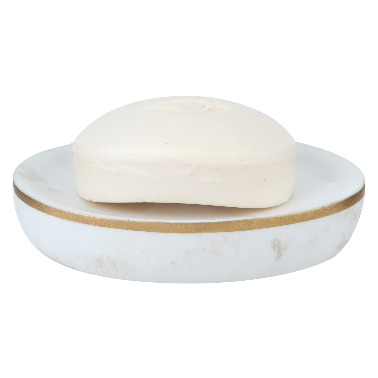Soap dish, 12x9 cm, polyresin, oval, white-gold, Marble, Dryad