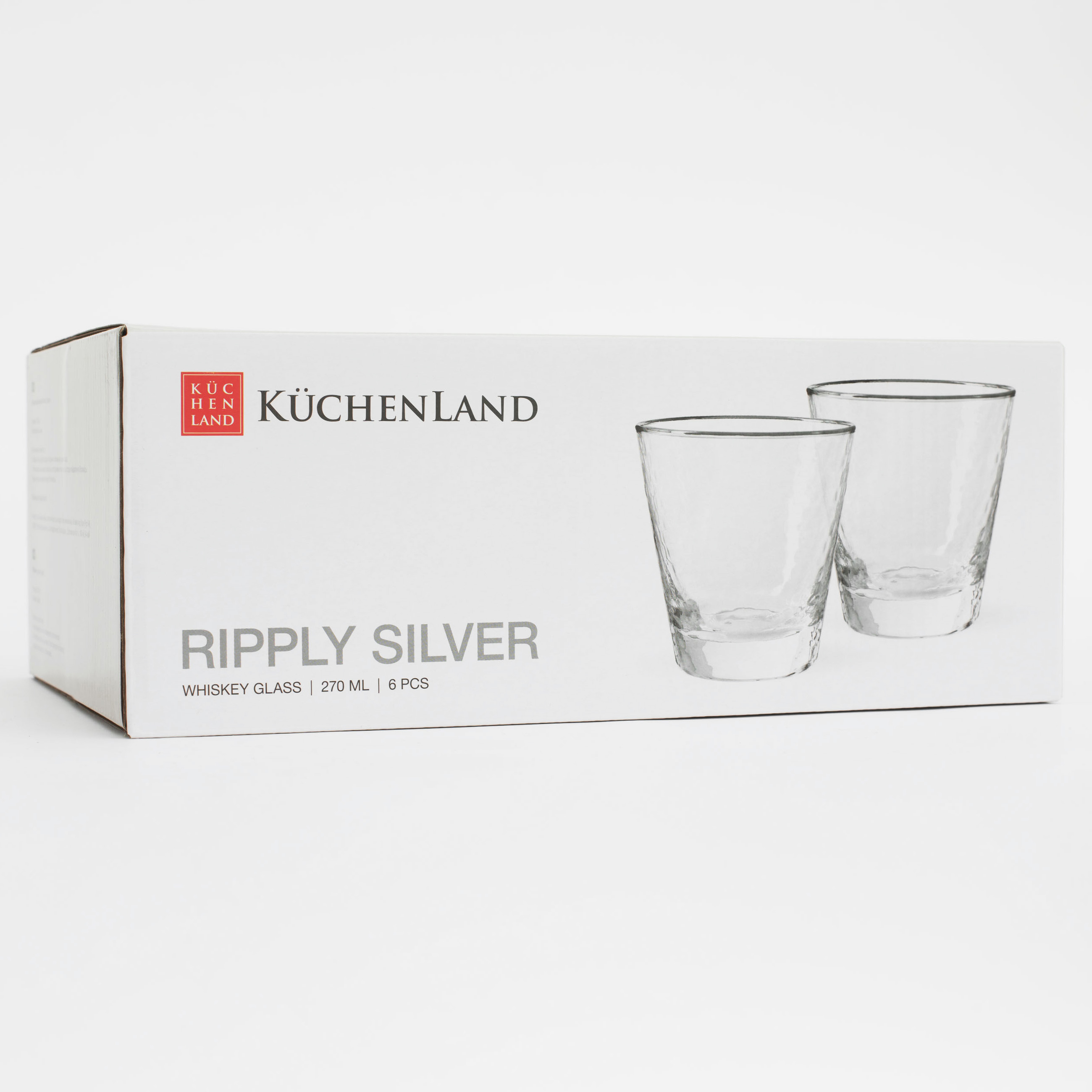 Whiskey glass, 10 cm, 270 ml, 6 pcs, glass, with silver edging, Ripply silver, image-6