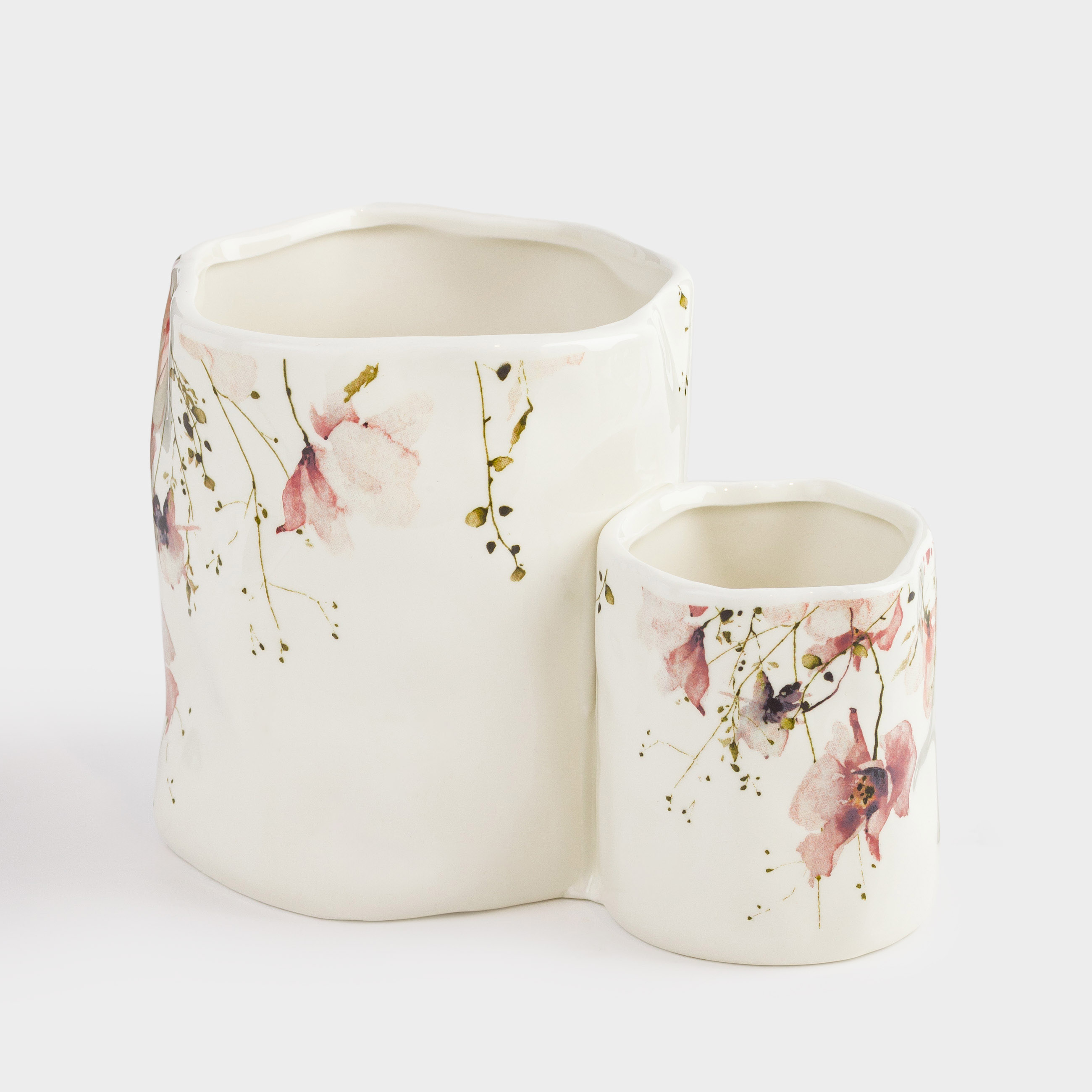 Kitchen accessories stand, 14 cm, 2 compartments, ceramic, milky, Flowers, Crumple print																														