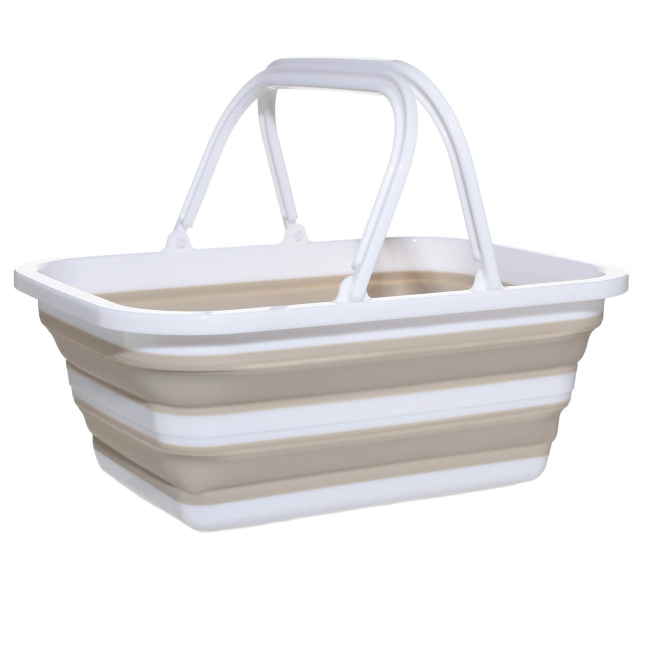 Foldable basket, 39x29x16 cm, with handles, plastic / rubber, gray-beige, Foldaway