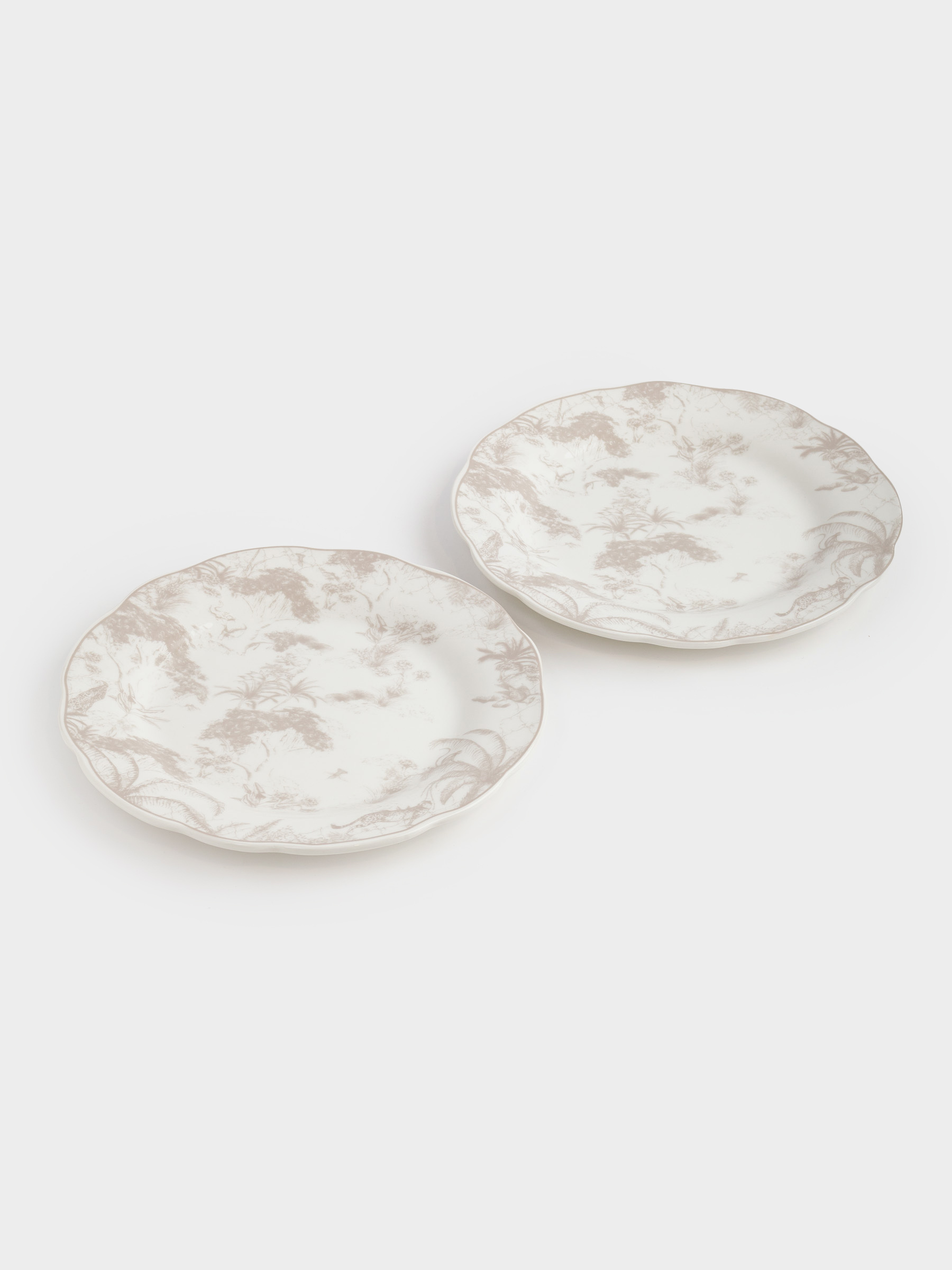 Snack plate, 19 cm, 2 pcs, porcelain P, white and beige, Jungle, Tropical, image-1
