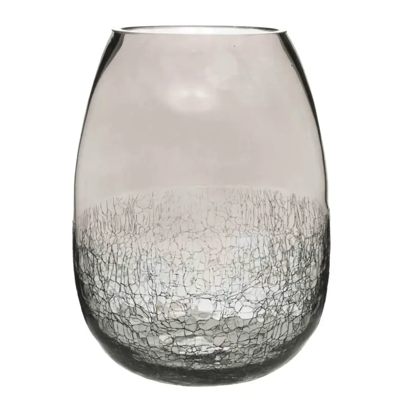 Flower vase, 25 cm, glass, grey, Craquelure, Ice