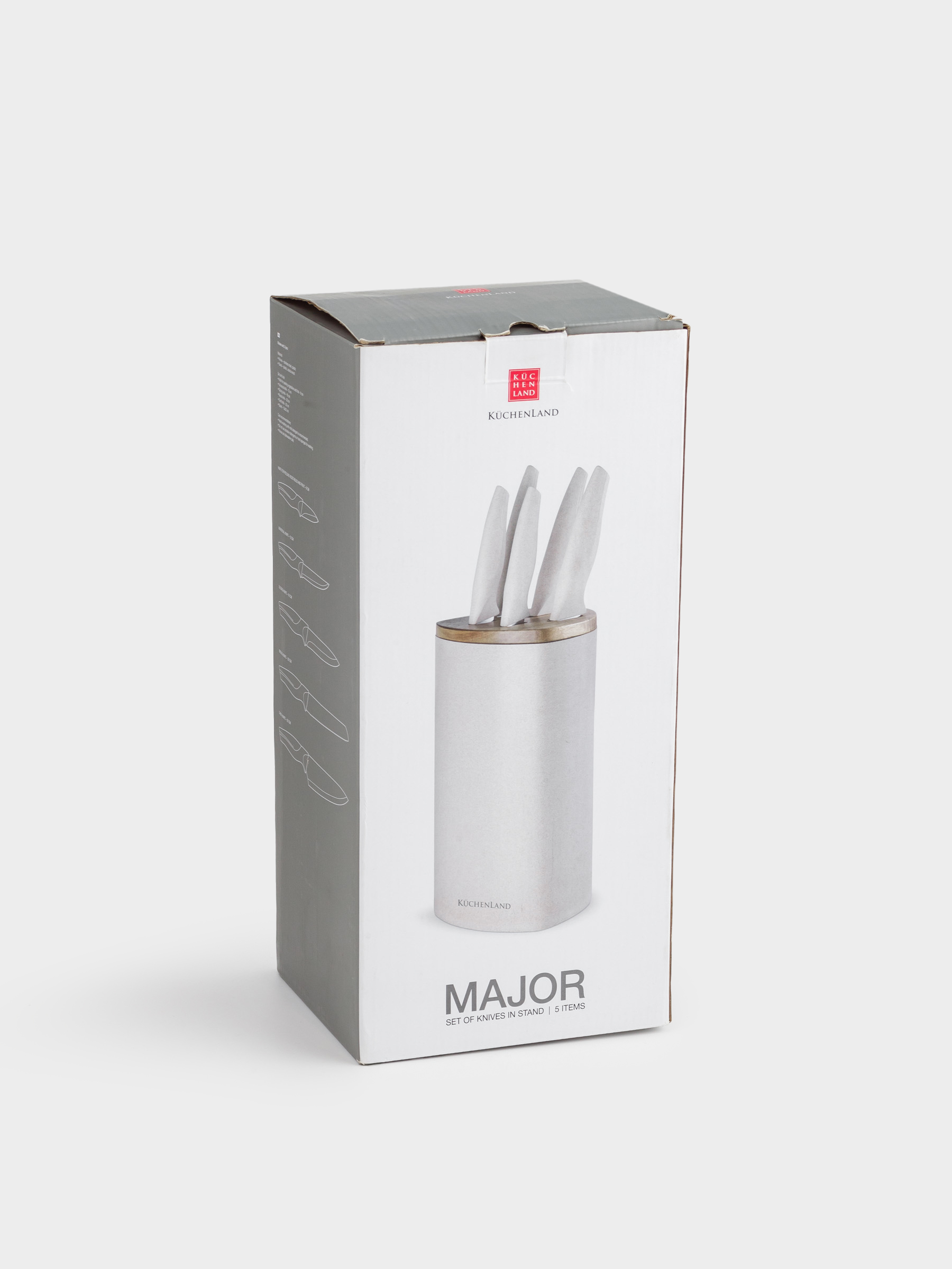 Knife set, 5 items, in stand, steel / plastic / wood, Cream, Major, image-7