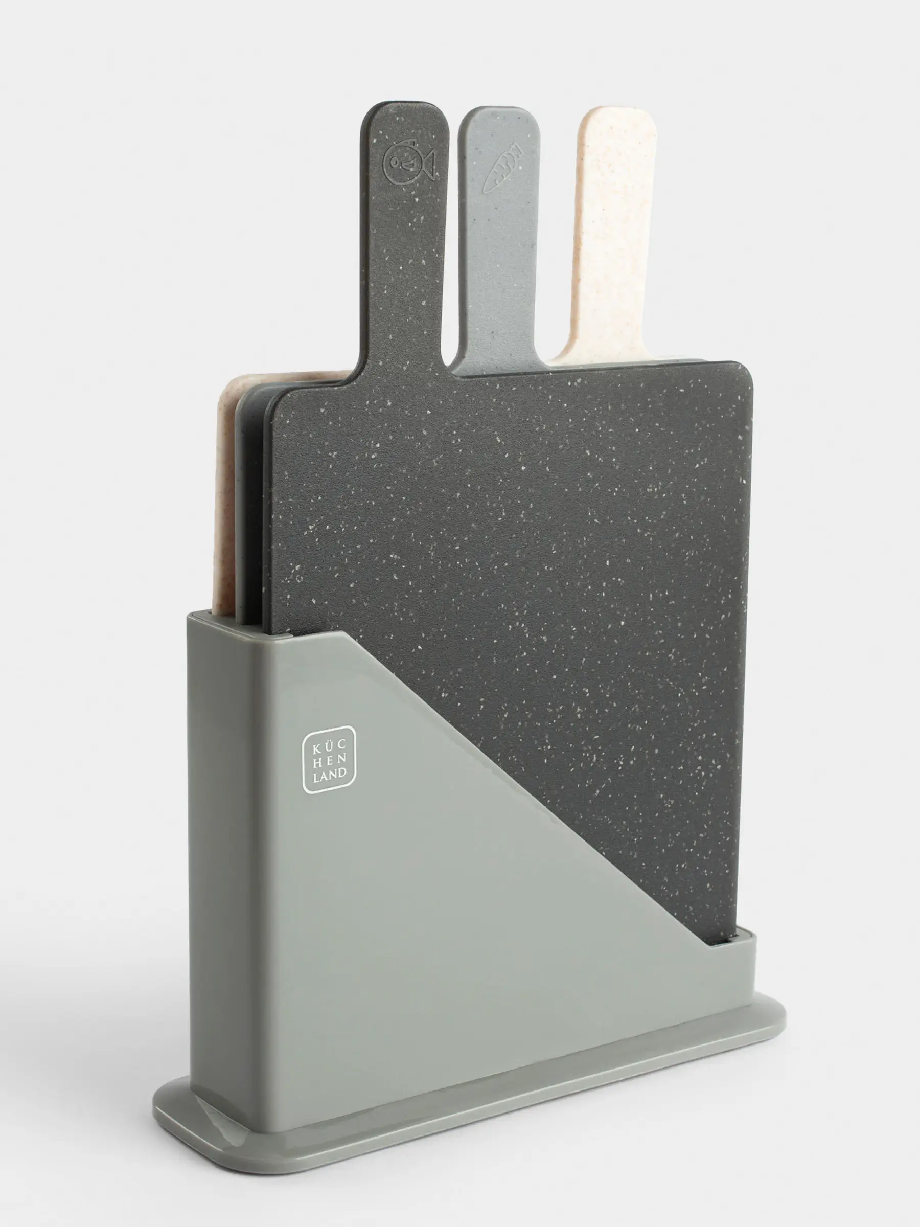 Cutting board, 32x20 cm, 3 pcs, in a stand, plastic, gray / beige / black, Speck