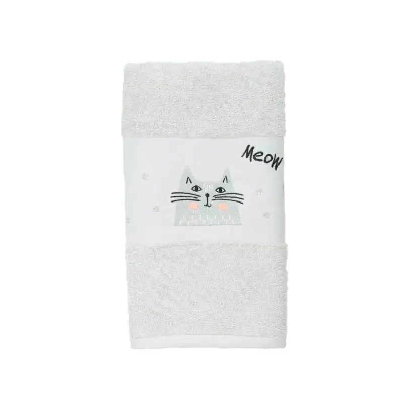 Baby towel, 50x90 cm, cotton, light grey, Cat, Grey cat
