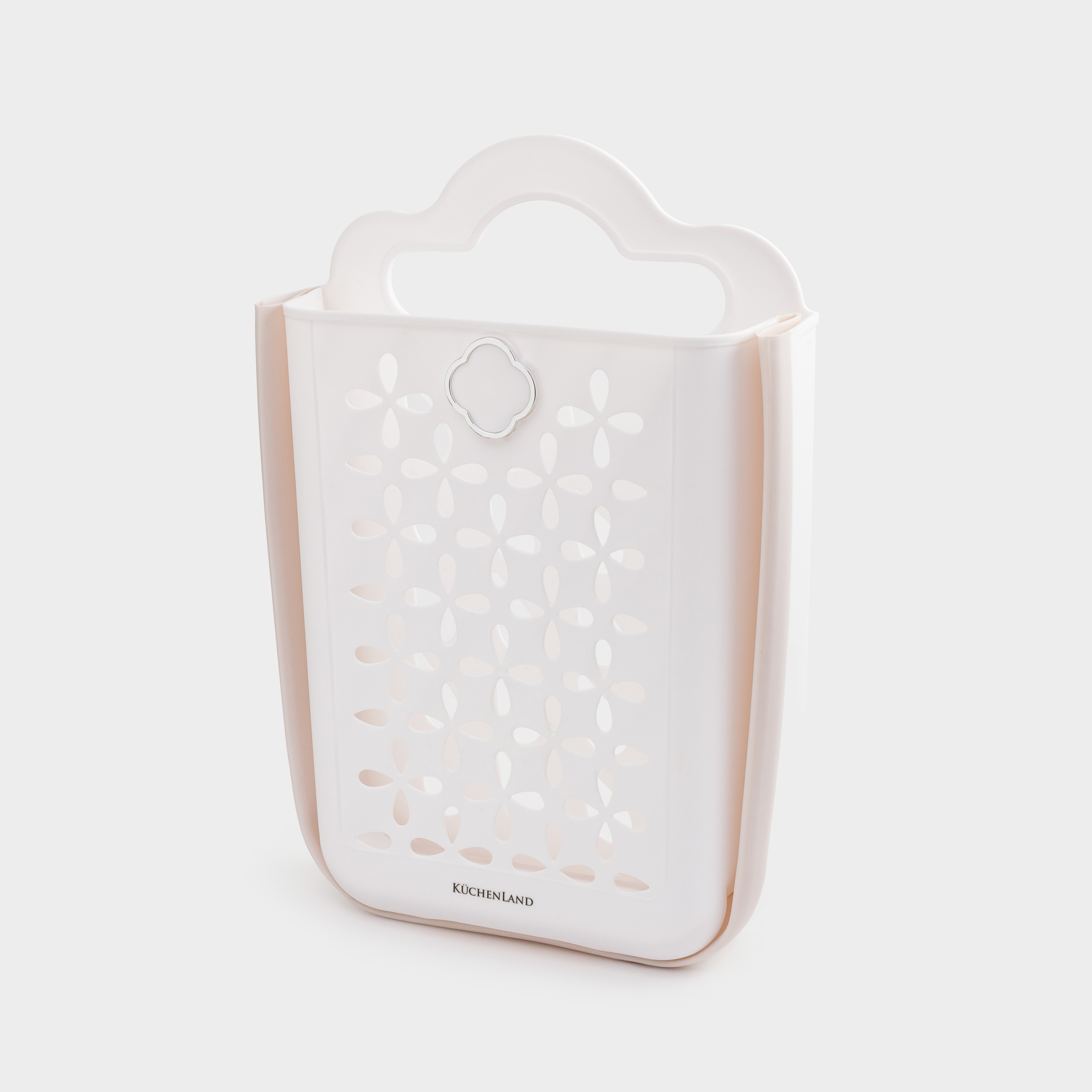 Laundry basket, 18x27x39 cm, folding, plastic / rubber, beige-pink, Foldaway