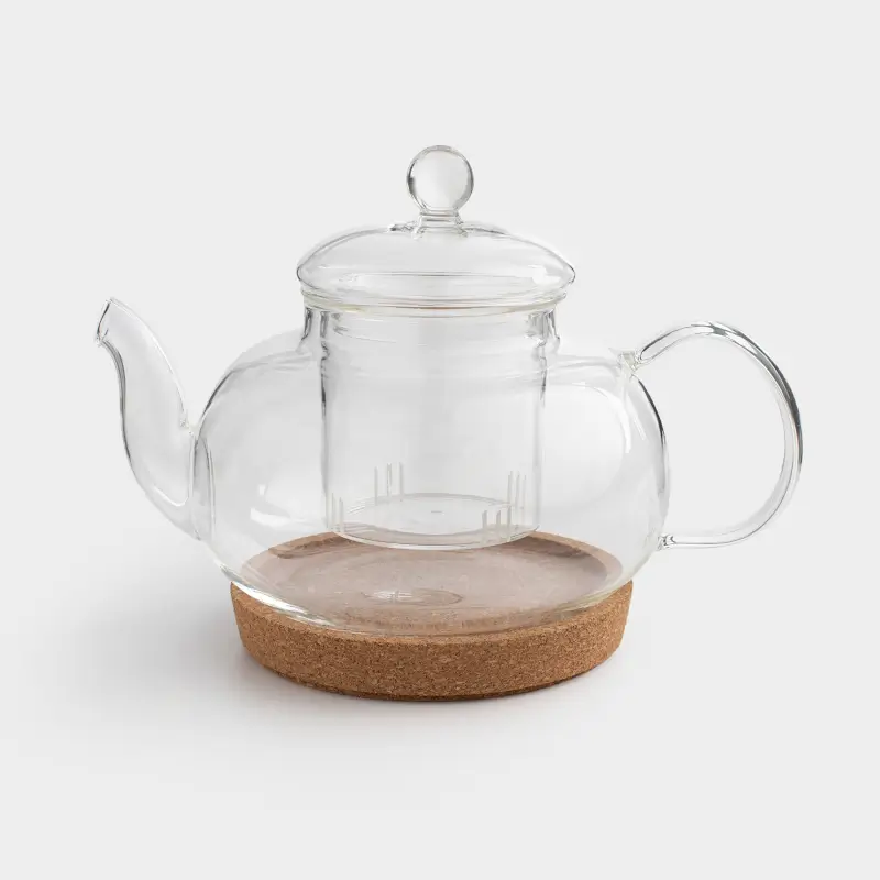 Teapot, 800 ml, on a stand, glass B / cork, Clear cork ,image-0