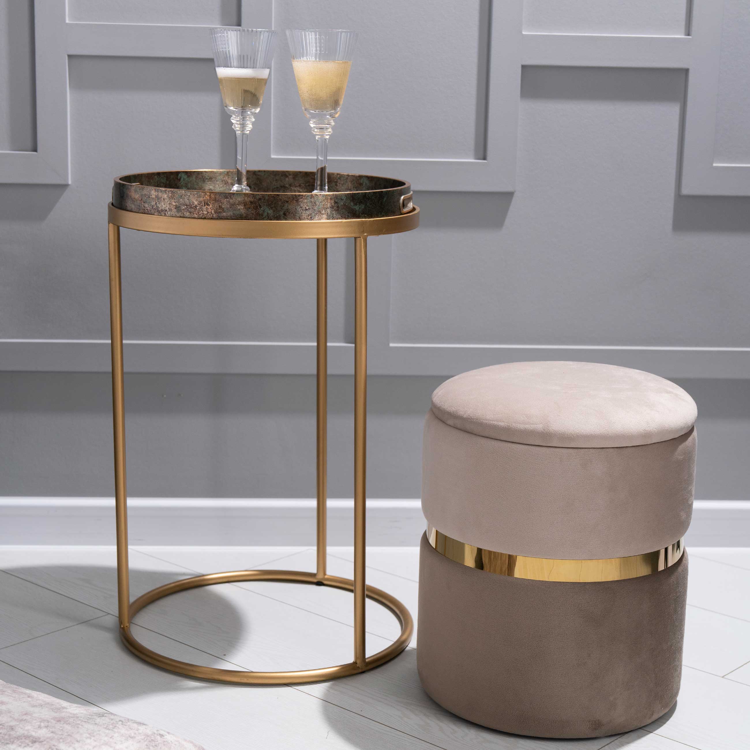 Tray stand, 54 cm, metal, round, gold, Trend