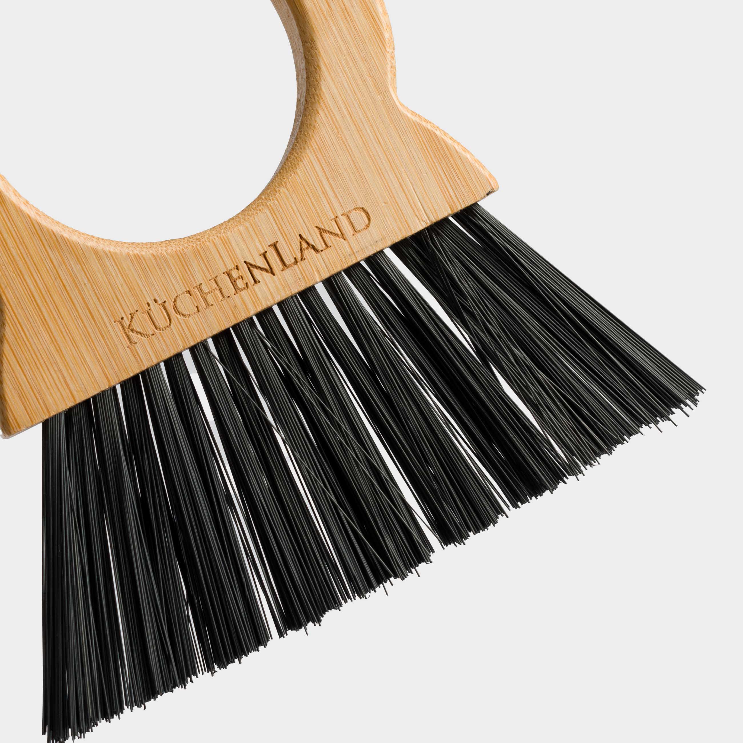 Garbage brush, with dustpan, 20 cm, bamboo / plastic, round handle, black, Black clean