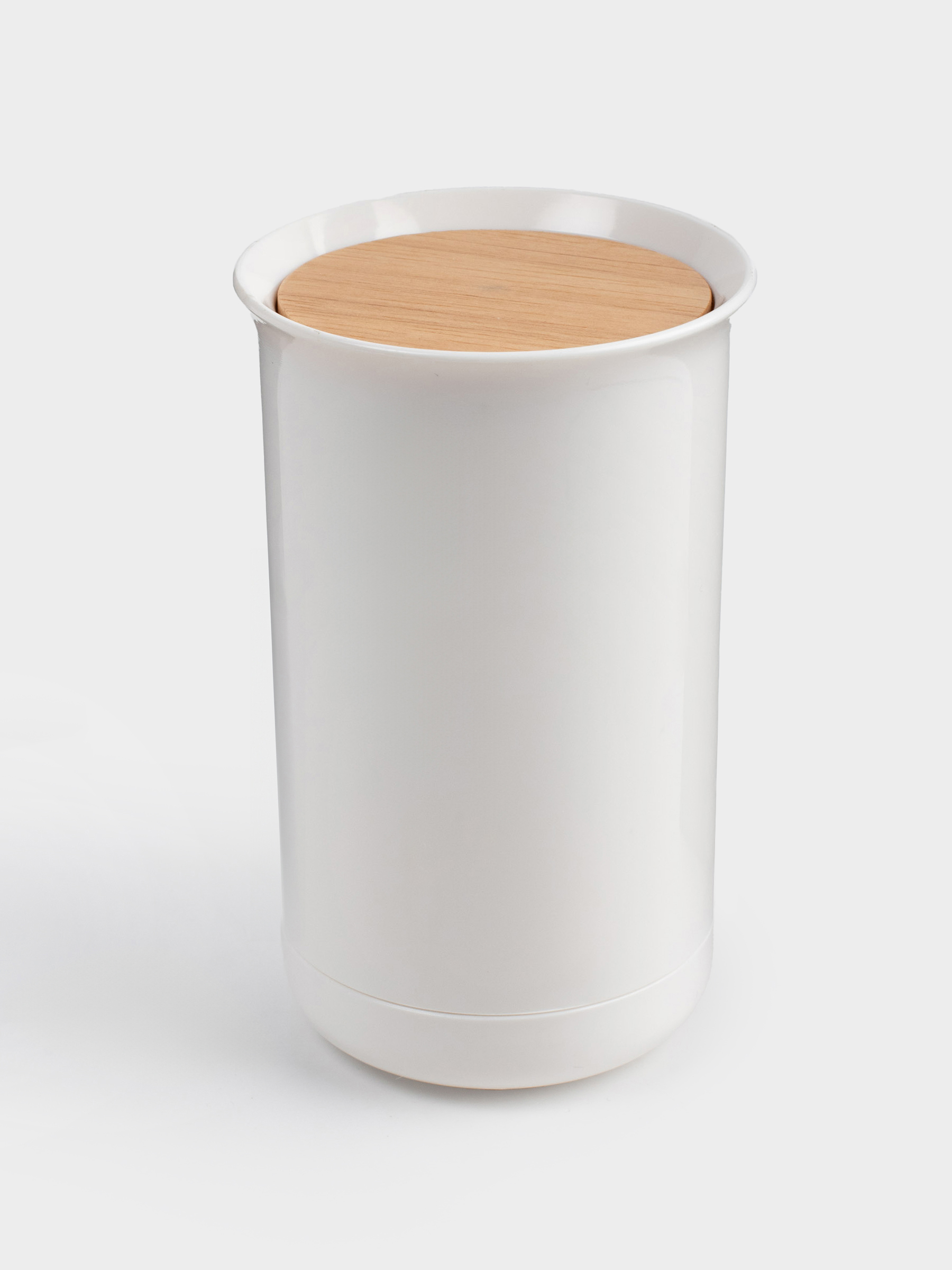 Cotton swab container, 12 cm, plastic / rubber wood, White, White style, image-2