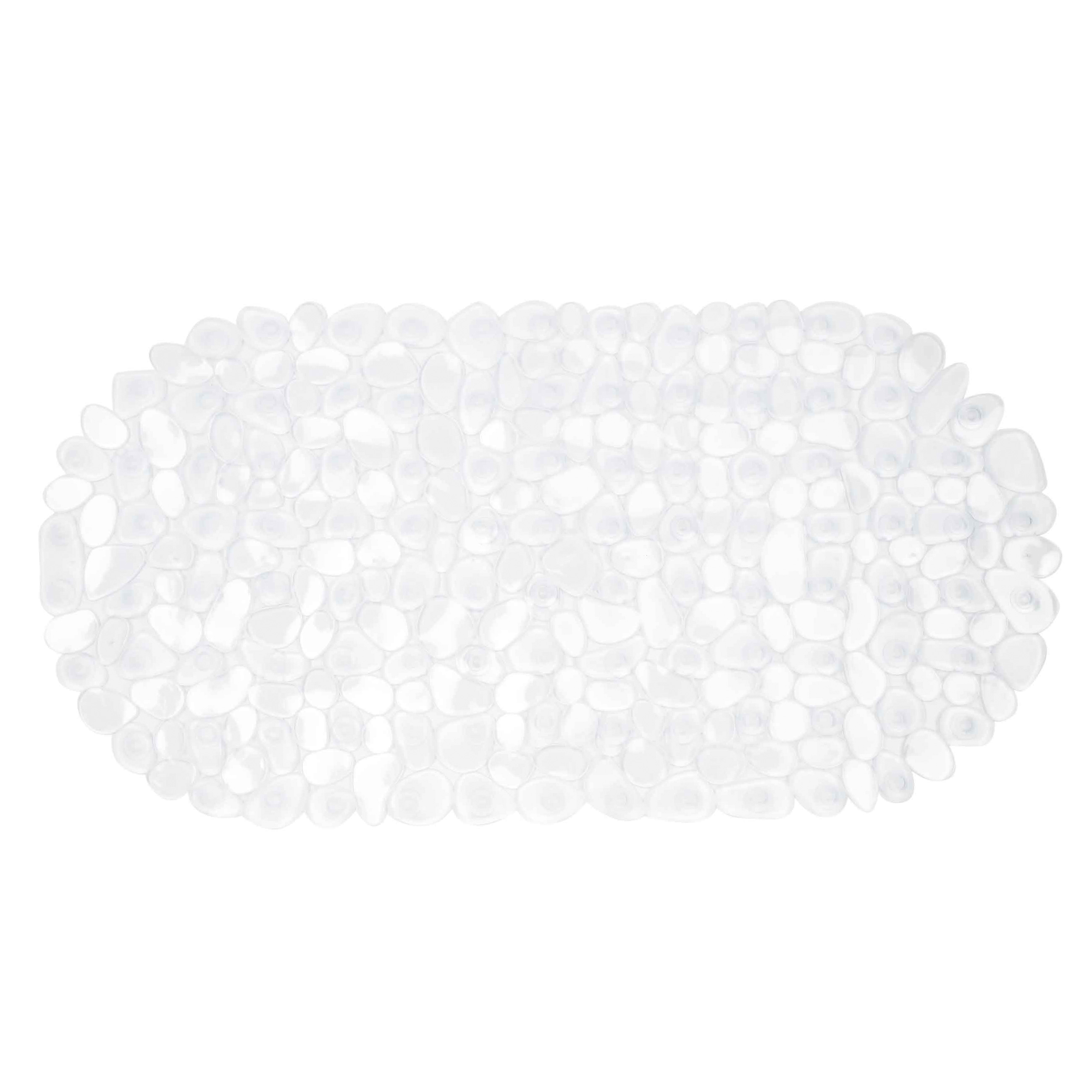Bath/shower mat, 36x68 cm, with suction cups, PVC, Oval, White, Stones, Pebble, image-0