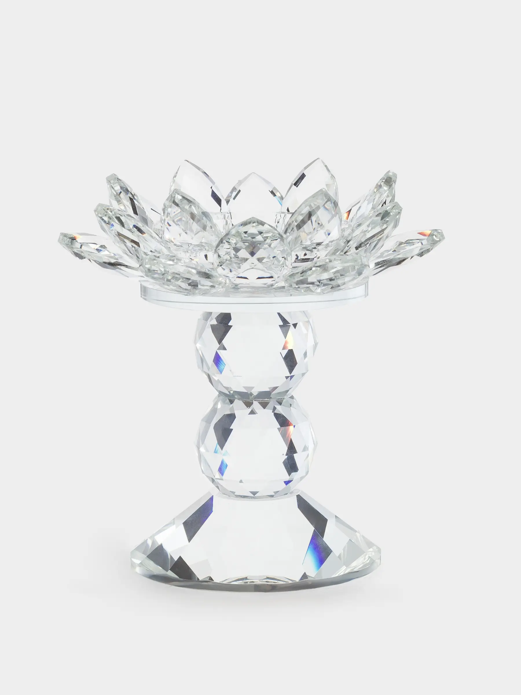 Candlestick, 13 cm, for a cylindrical candle, on a leg, glass, Flower, Crystal flower, image-0