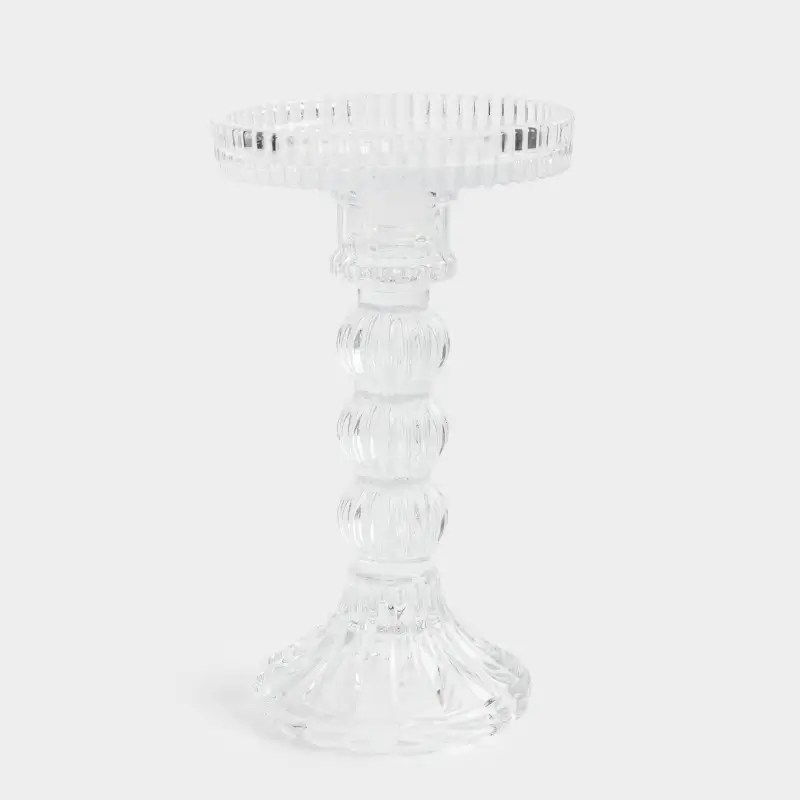 Candle holder, 16 cm, for cylindrical / thin candles, on a leg, collapsible, glass R, Ribby ,image-0