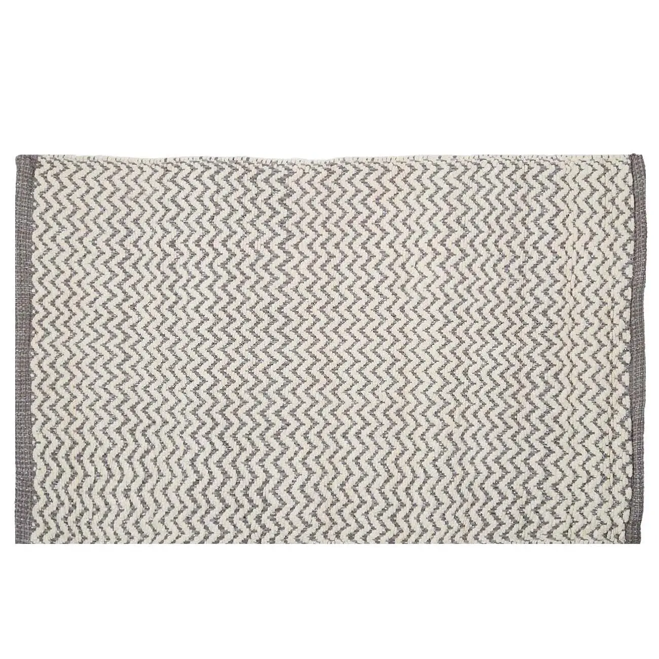 Mat, 50x80 cm, cotton, white and gray, Zigzags with lurex, Shiny threads