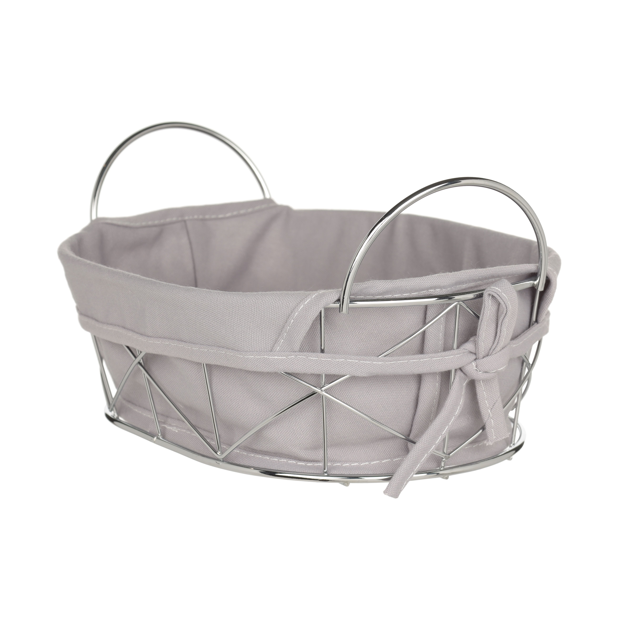Bread basket, 28x20 cm, cotton/metal, oval, gray/silver, Twist silver