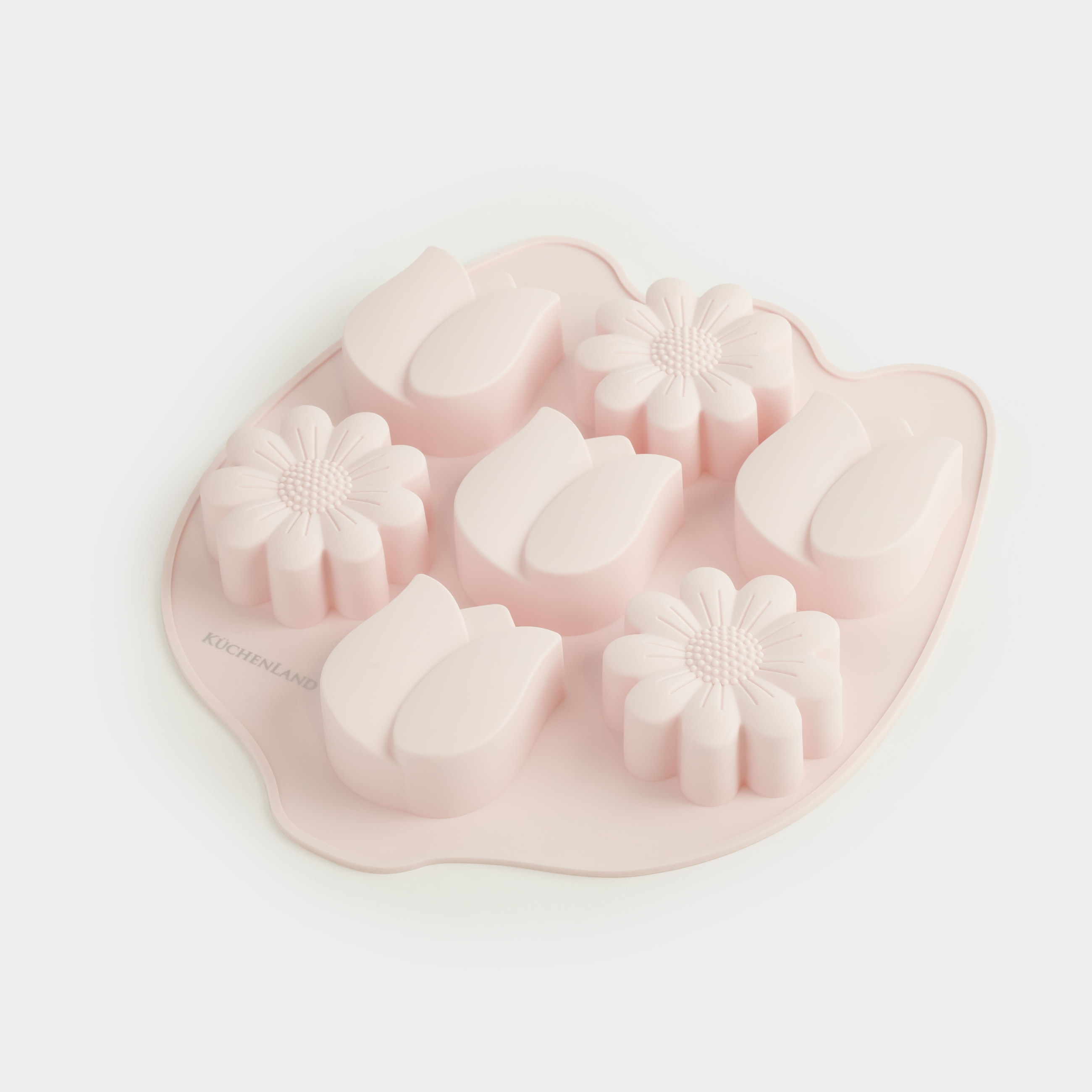Cupcake baking dish, 26x23 cm, 7 compartments, silicone, pink, Spring flowers, Bakery color