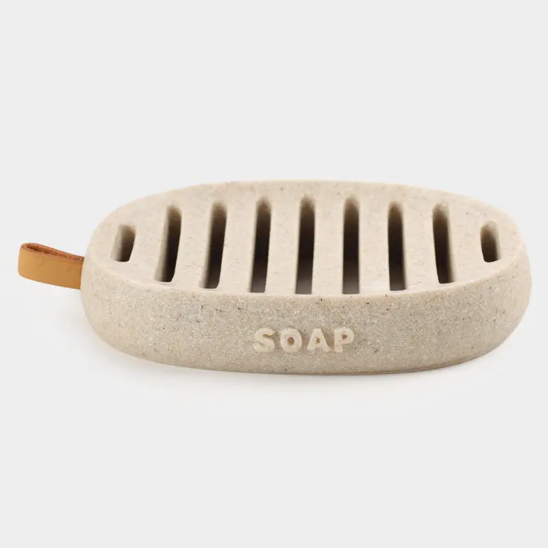Soap dish, 13x9 cm, polyresin, oval, beige, speckled, Dune ,image-0