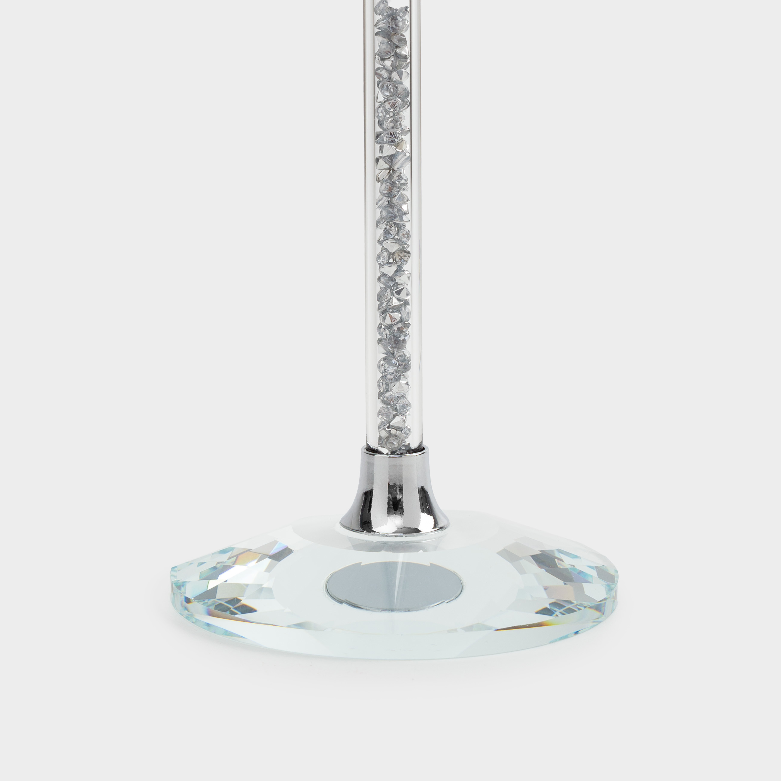 Candlestick, 15 cm, for a thin candle, on a leg, glass / rhinestones, Silver crystals, Diamond