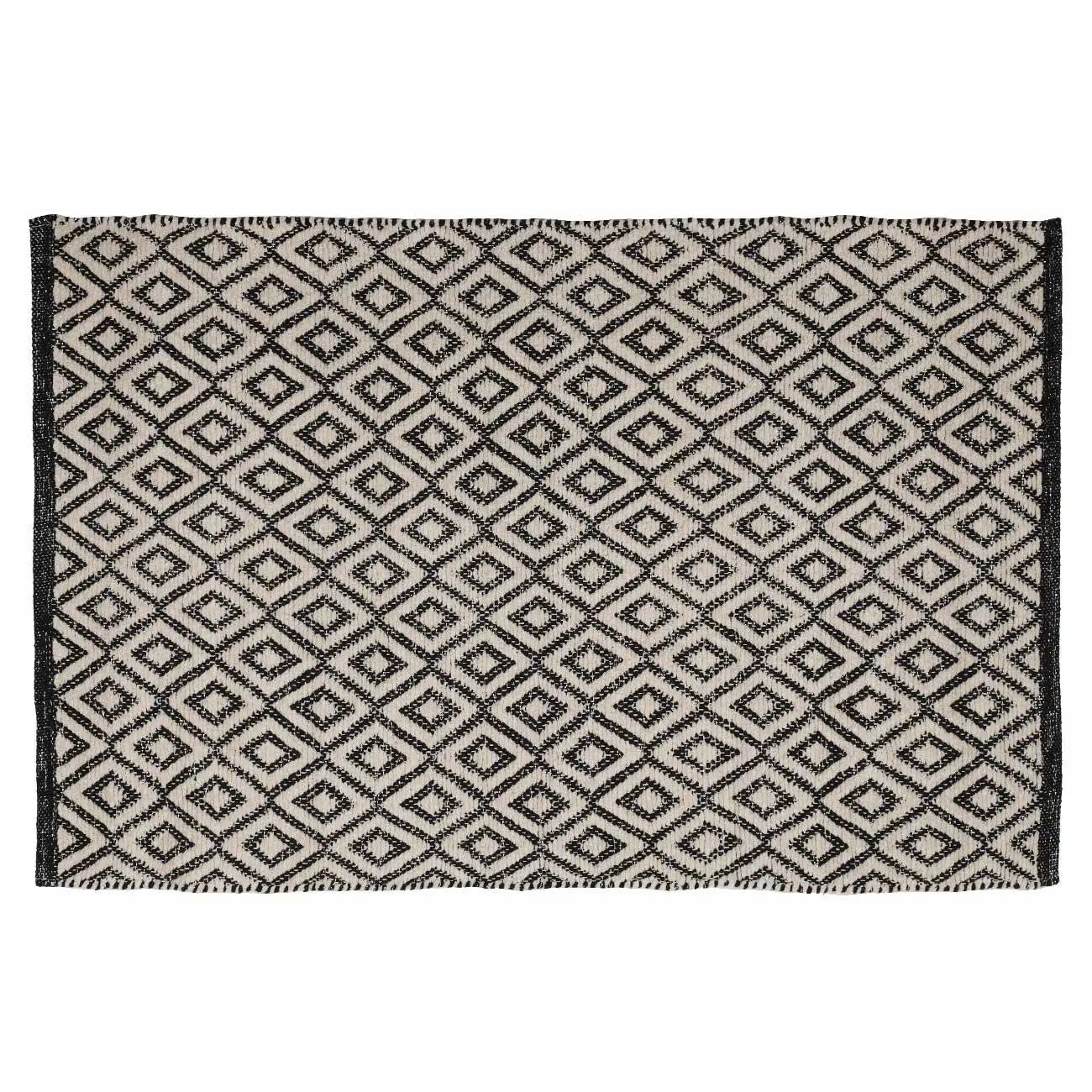 Mat, 65x100 cm, cotton / lurex, beige-black, Lozenges with lurex, Shiny threads