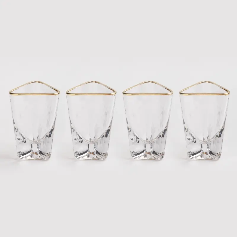 Drinking glass, 40 ml, 4 pcs, glass, golden edging, Triangle Gold ,image-0