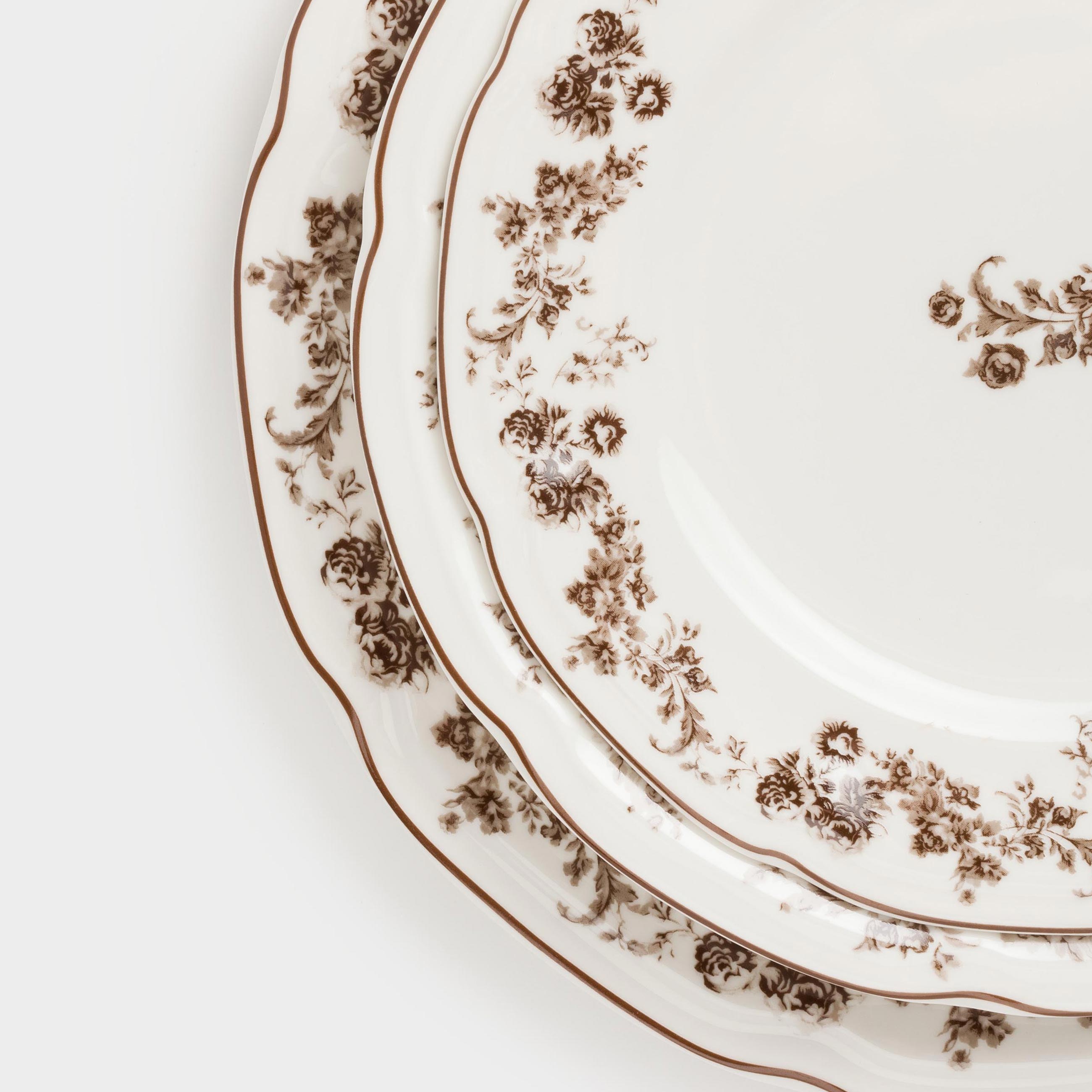 Dining set, 6 persons, 18 items, porcelain N, white, Brown flowers, Rarest flowers, image-5