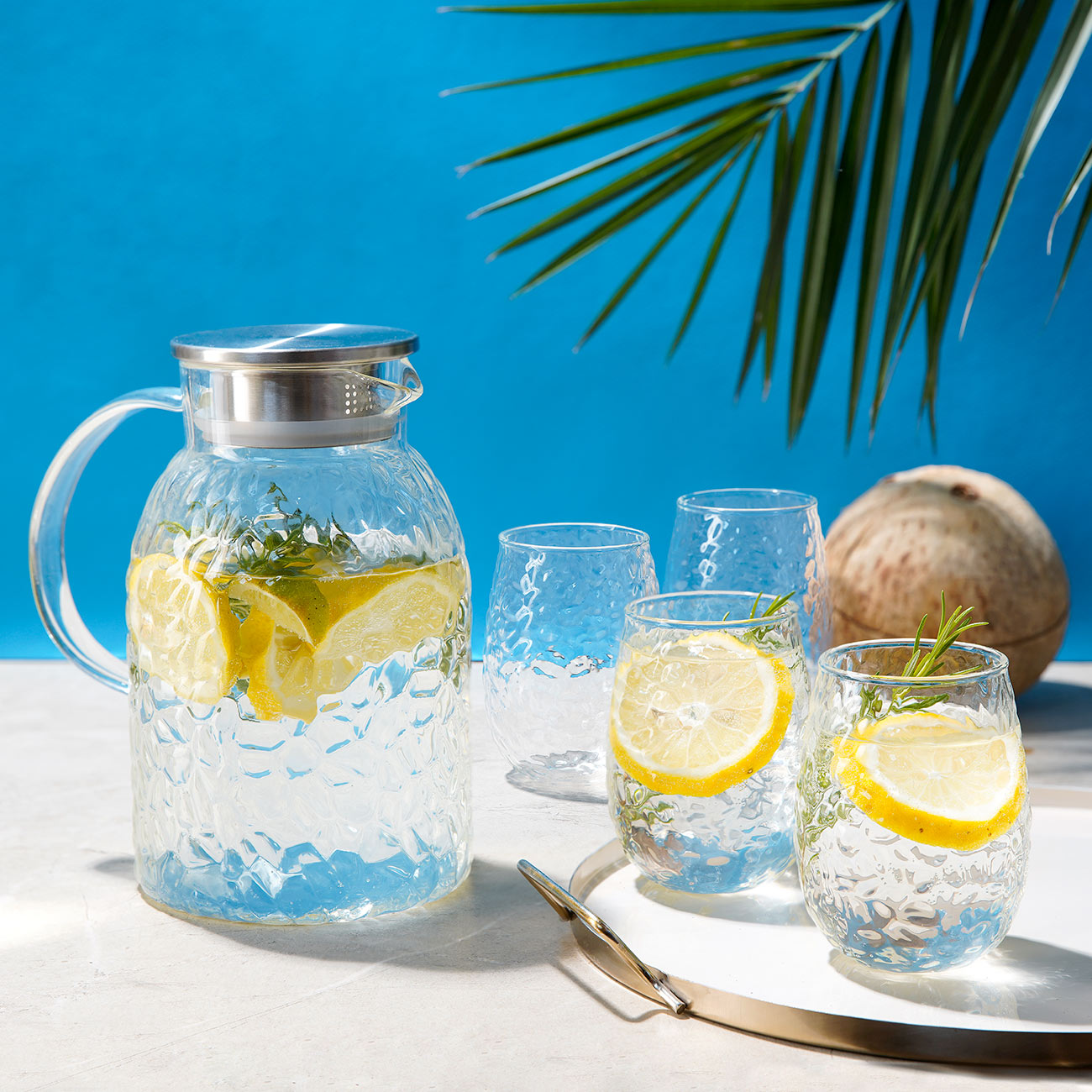 Set for drinks, 4 pers, 5 pr, used glass / steel, Litchi, image-5