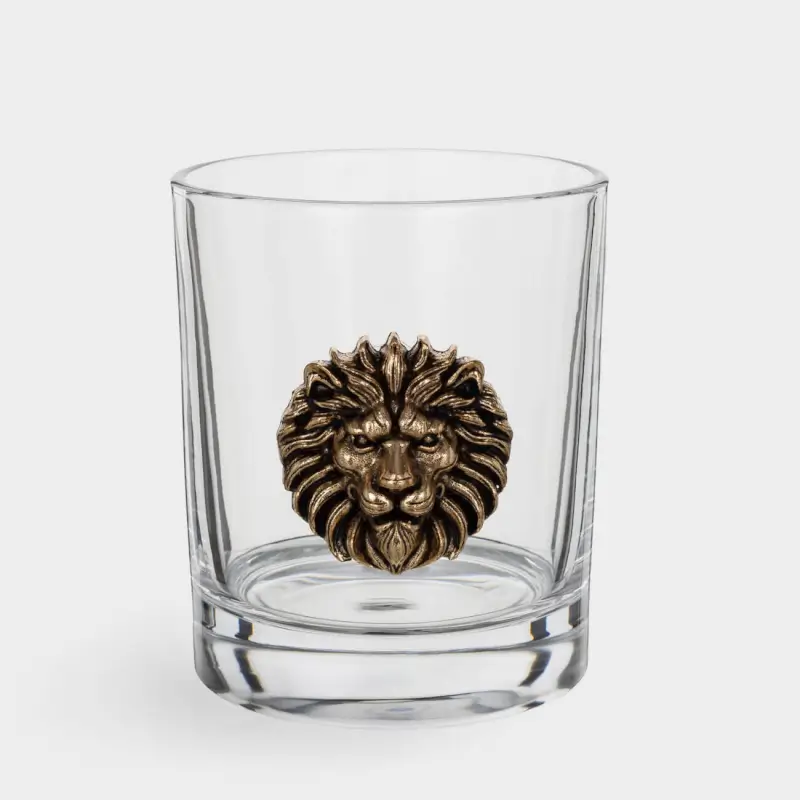 Whiskey glass, 10 cm, 340 ml, glass / metal, golden, Lion, Lux elements