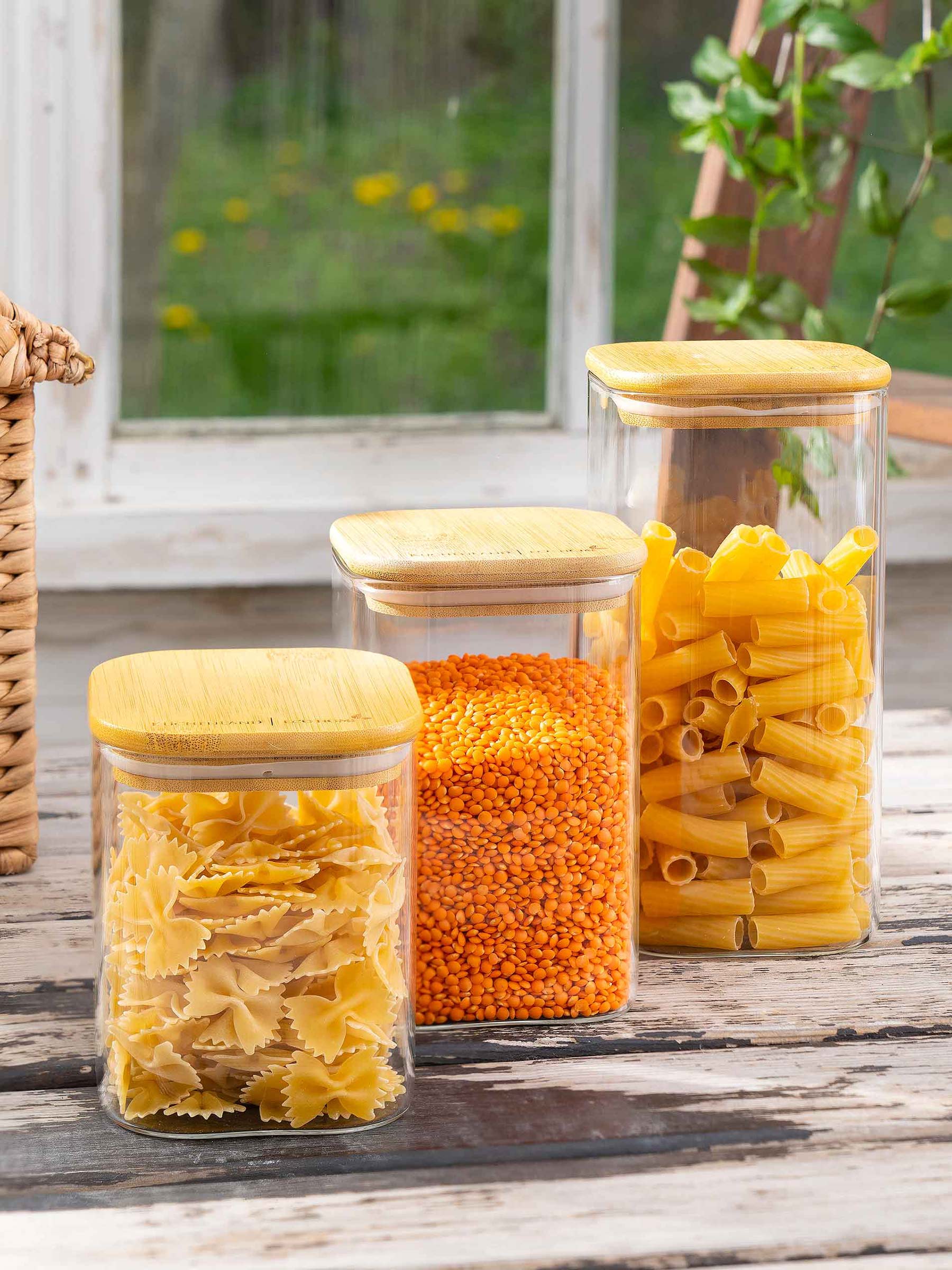 Jar for bulk products, 850 ml, glass / bamboo, square, Home made, image-6
