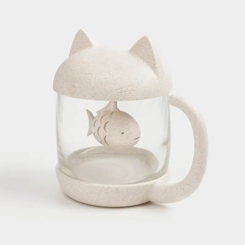 Mug, 250 ml, with brew screen and lid, glass B / wheat fiber, Cat, Cat