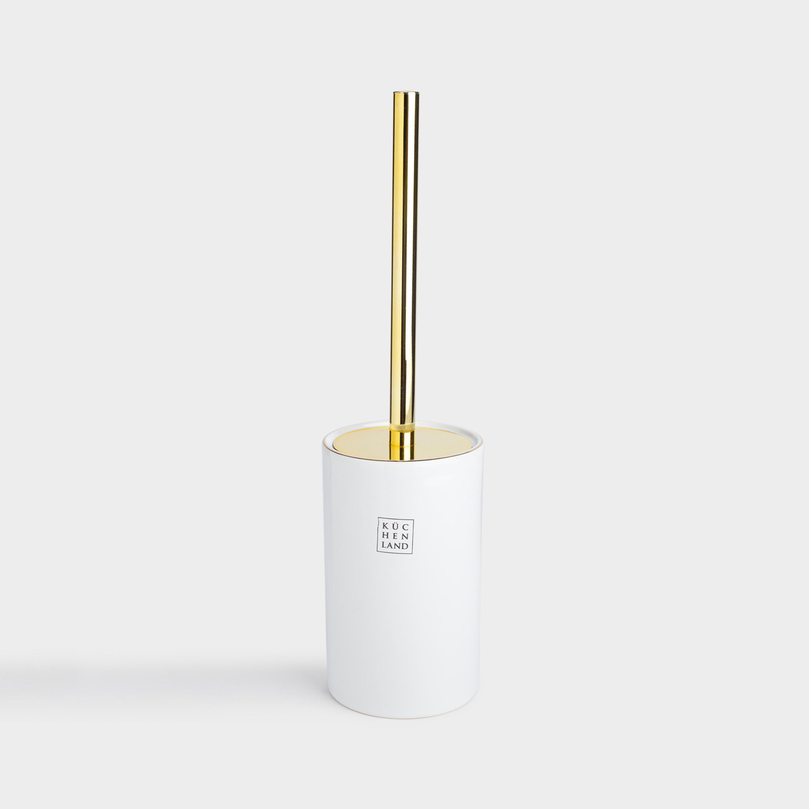 Toilet brush, 35 cm, with stand, stoneware / stainless steel, white and gold, Freya