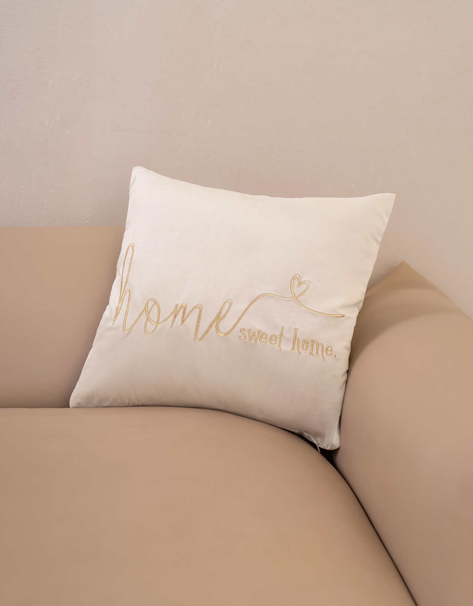Decorative pillow, 45x45, corduroy, gray-brown, Sweet home, Scroll
