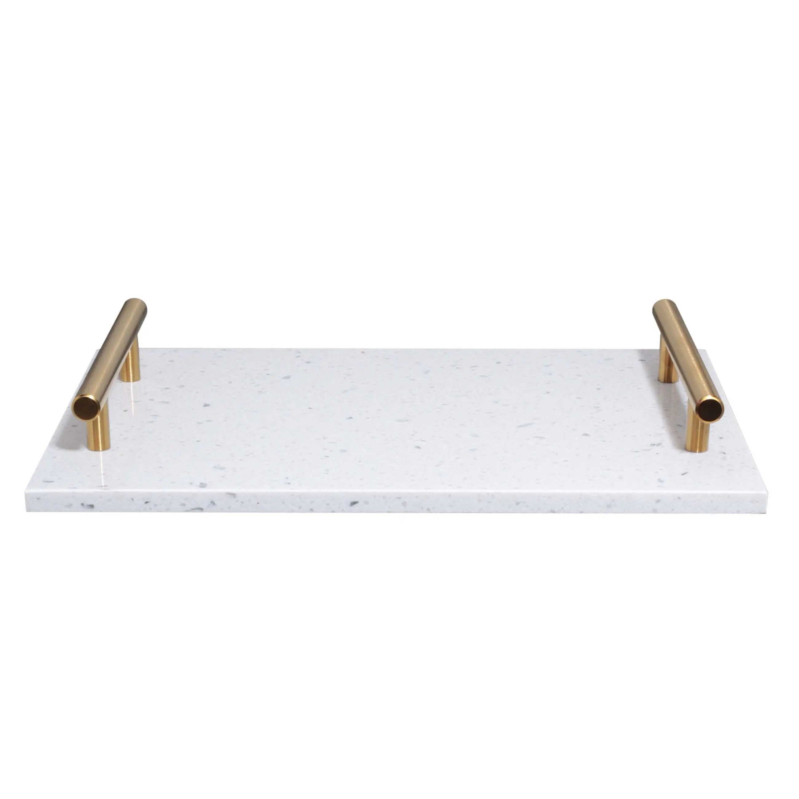 Tray, 30x20 cm, rectangular, cement / steel, white-gold, speckled, Terrazzo, image-0