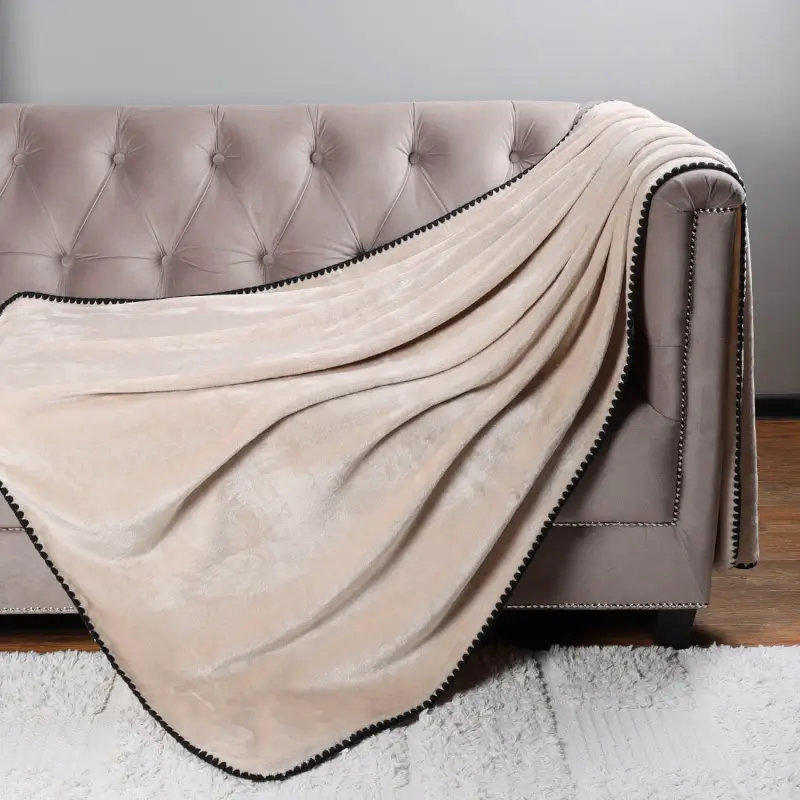 Plaid, 140x190 cm, flannel, beige-gray, Flannel ,image-0