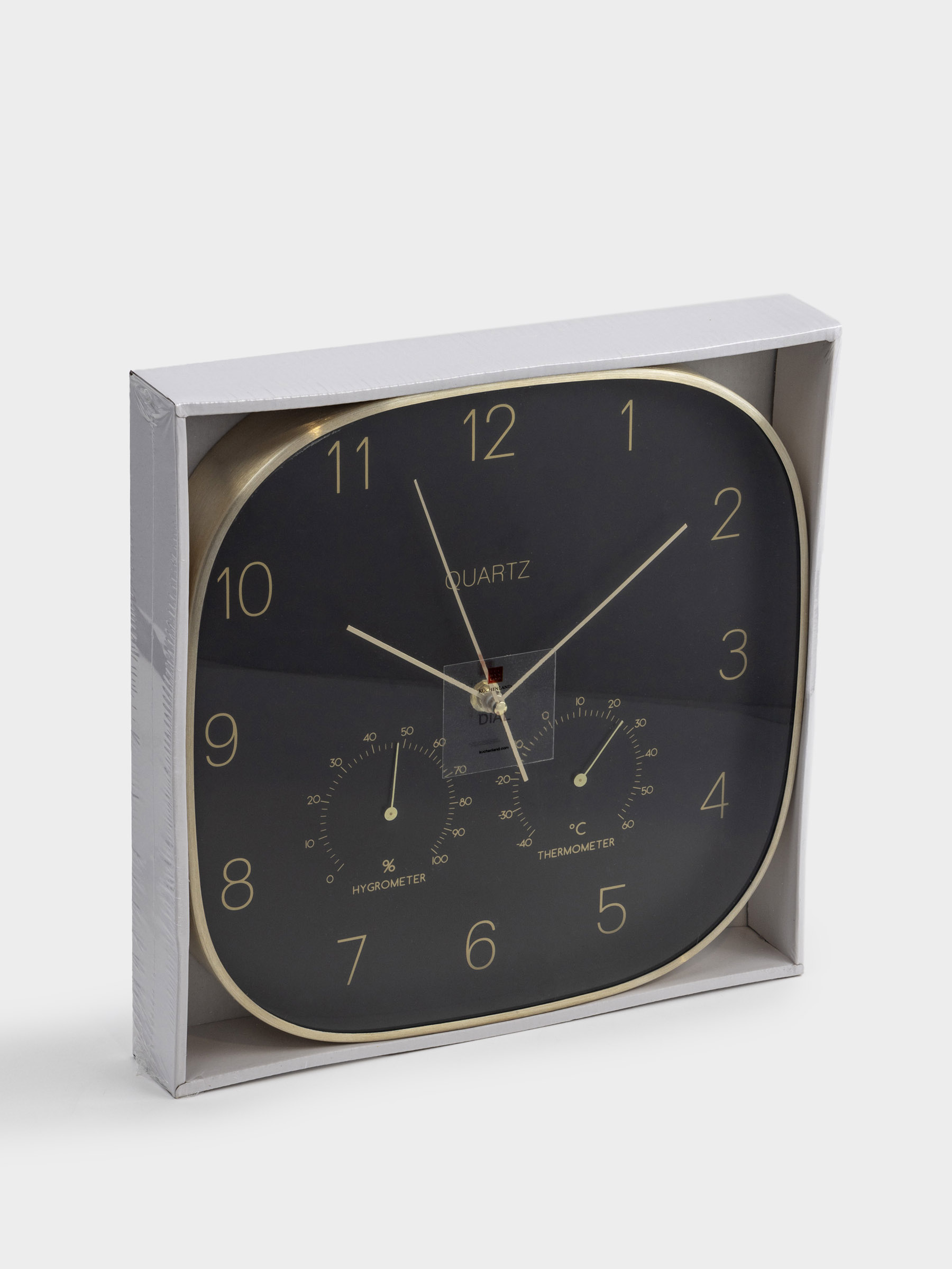 Wall clock, 30 cm, with thermometer and hygrometer, metal / glass, black, Dial, image-5