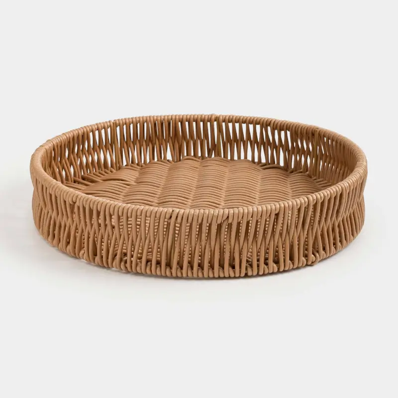 Tray, 25 cm, braided, rattan, round, beige, Twig ,image-0