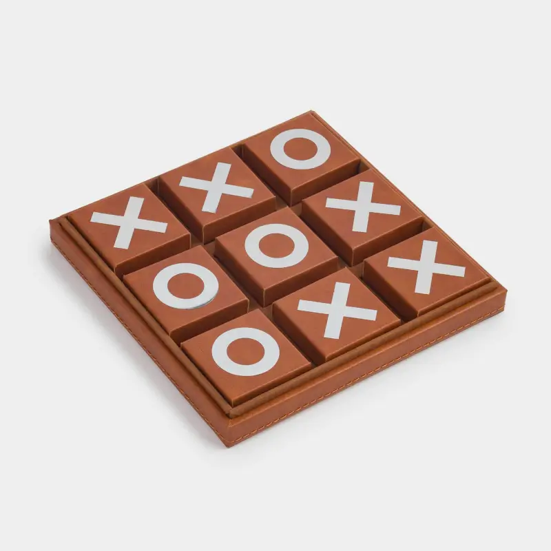 Board game, 19x19 cm, tic-tac-toe, PU leather / MDF, Hobby leather