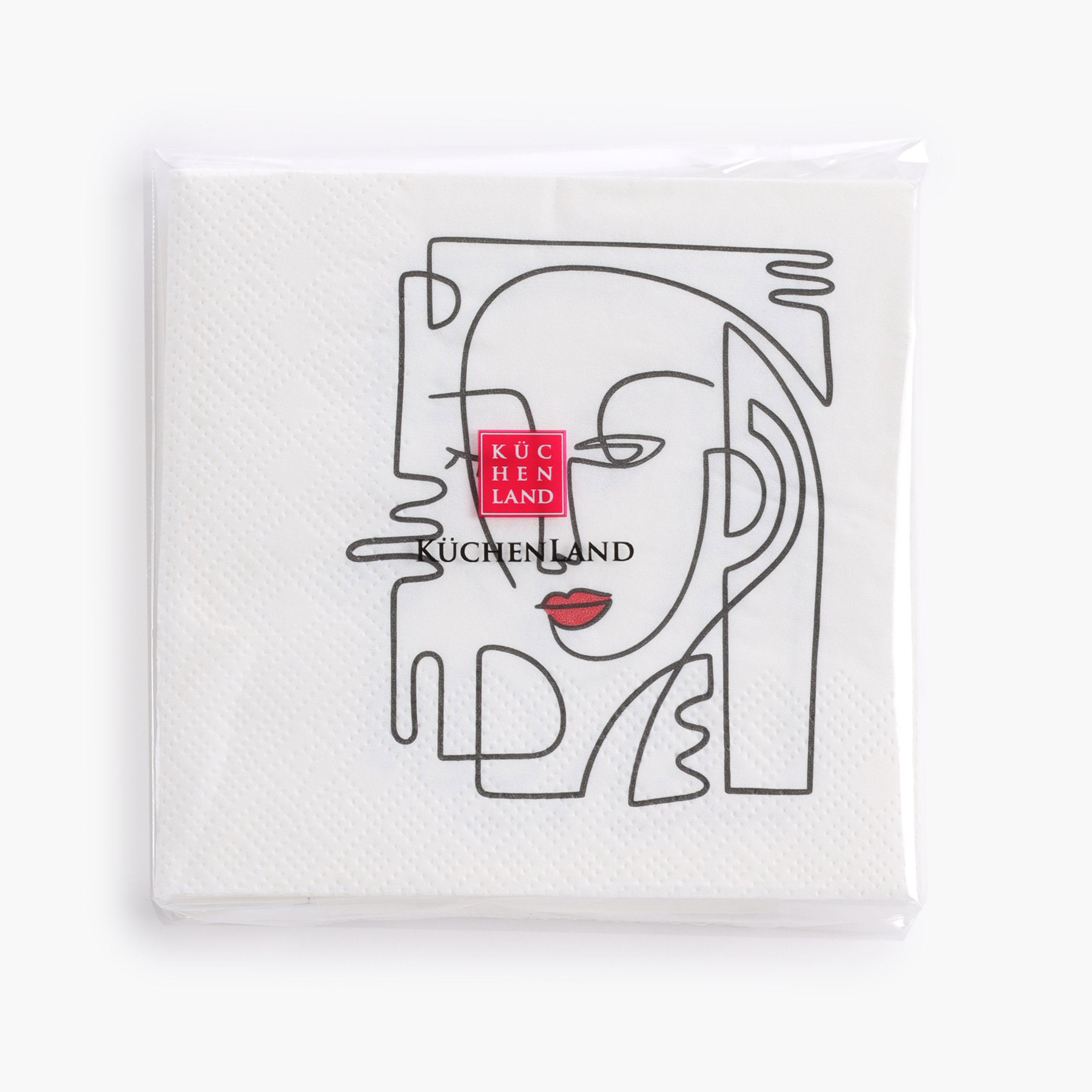 Paper napkins, 21x21 cm, 20 pcs, white, Face with red lips, Face