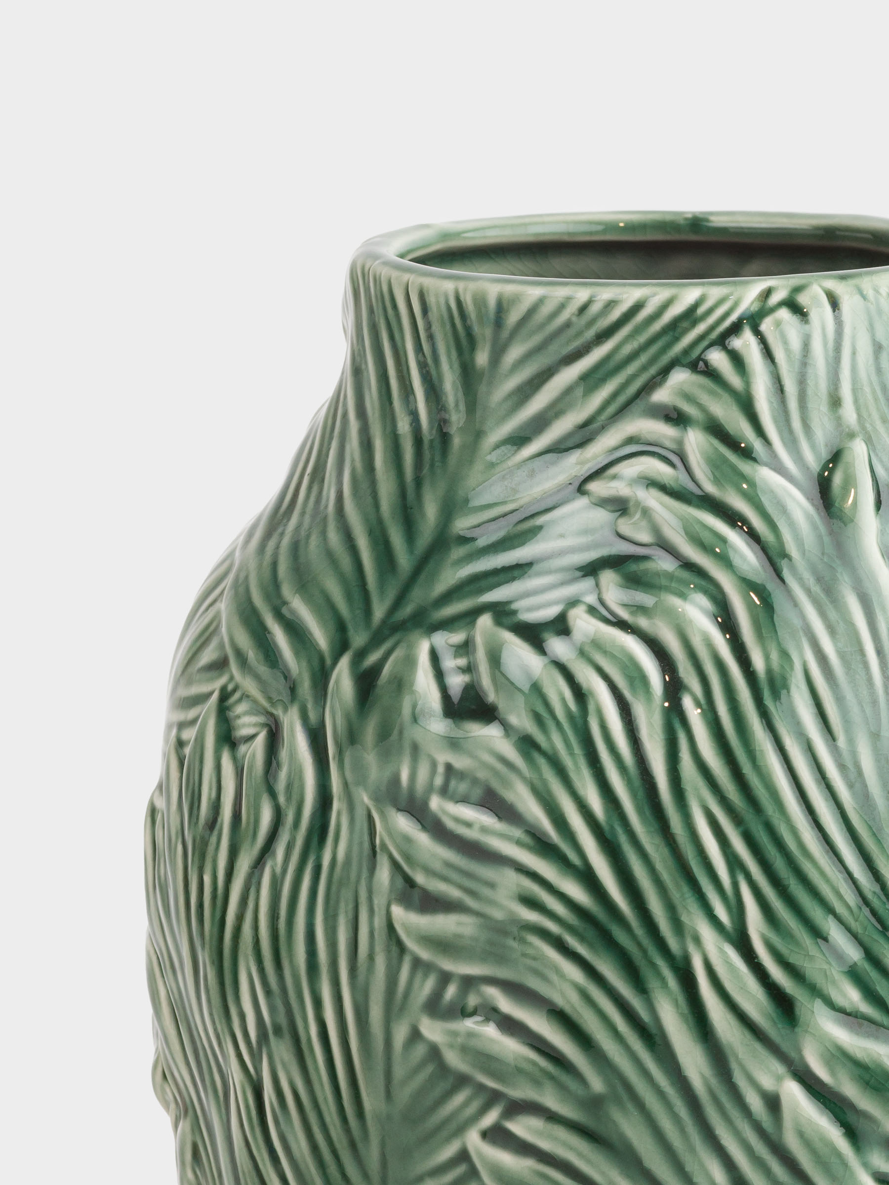 Flower vase, 23 cm, ceramic, Green, Tropical leaves, Tropical, image-4